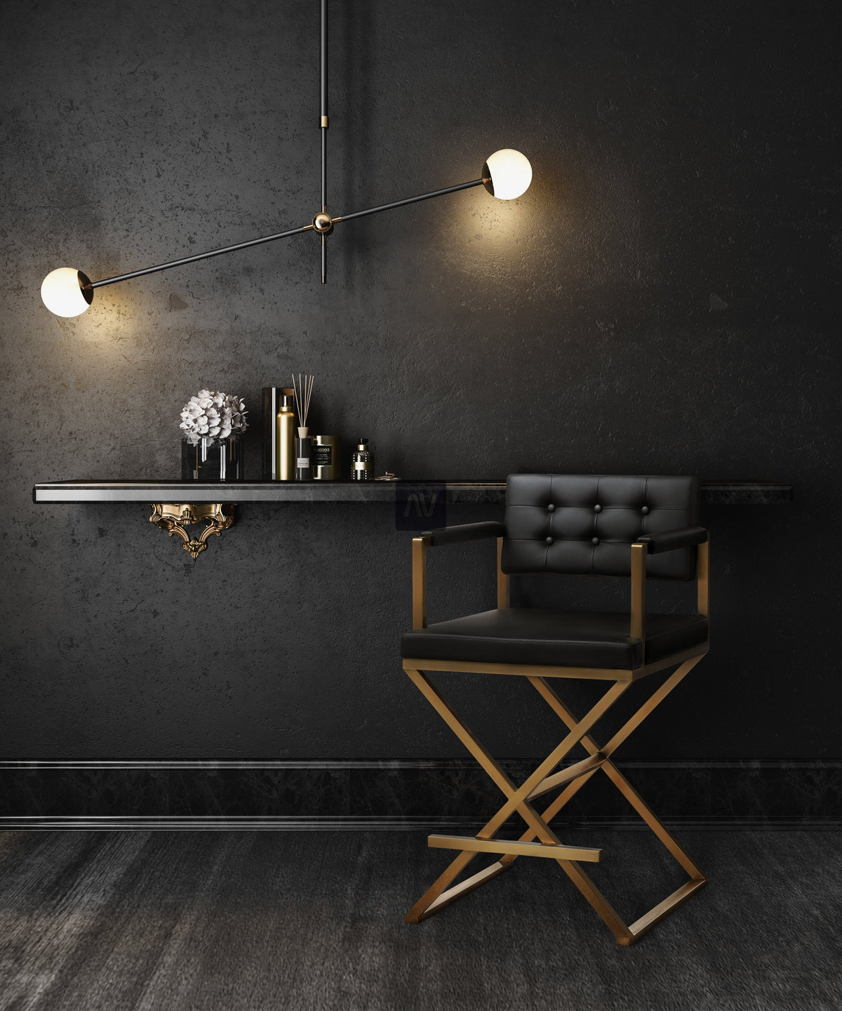Director Performance Vegan Leather Stool with Gold Base