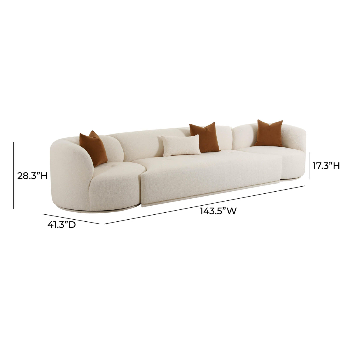 Fickle 144" 3-Piece Cream Performance Boucle Modular Sofa