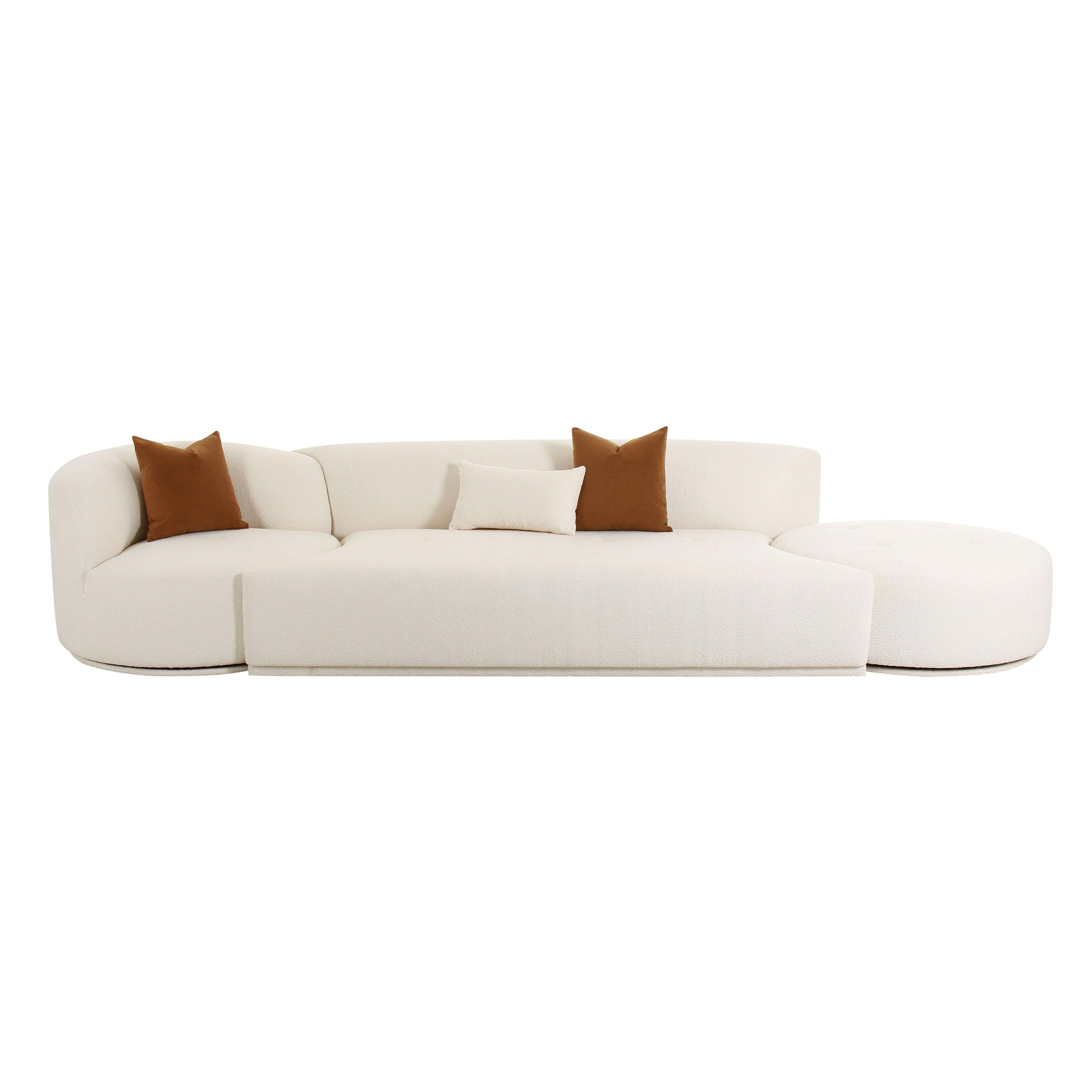 Fickle 144" 3-Piece Cream Performance Boucle Chaise Modular Sofa