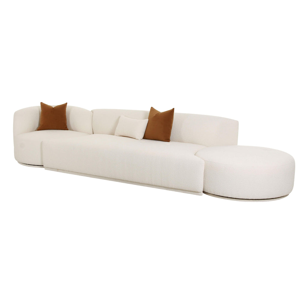 Fickle 144" 3-Piece Cream Performance Boucle Chaise Modular Sofa