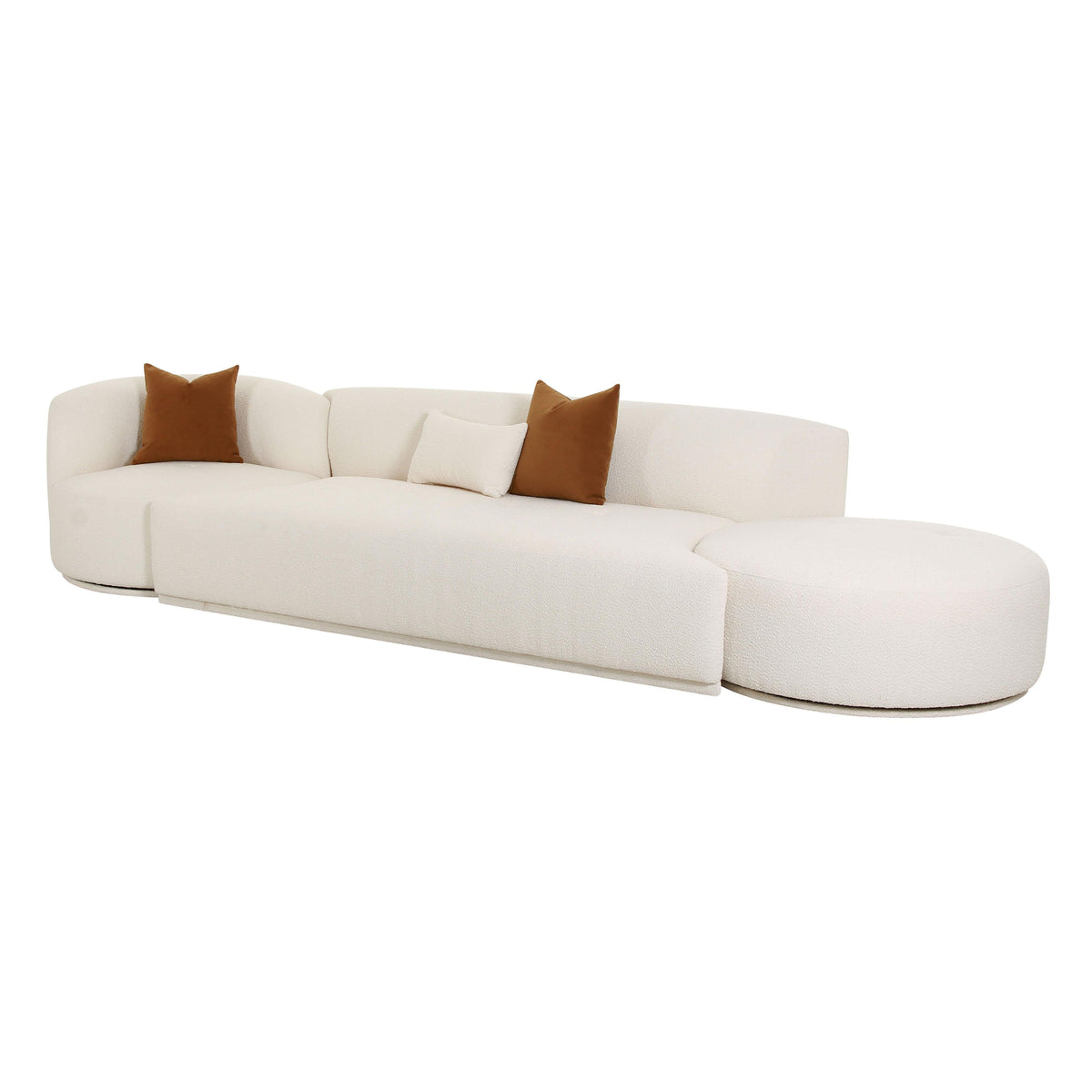 Fickle 144" 3-Piece Cream Performance Boucle Chaise Modular Sofa