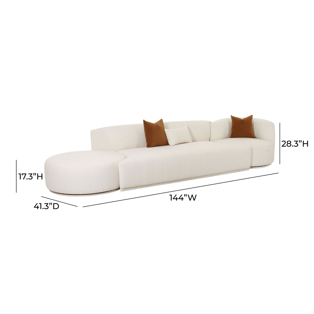 Fickle 144" 3-Piece Cream Performance Boucle Chaise Modular Sofa