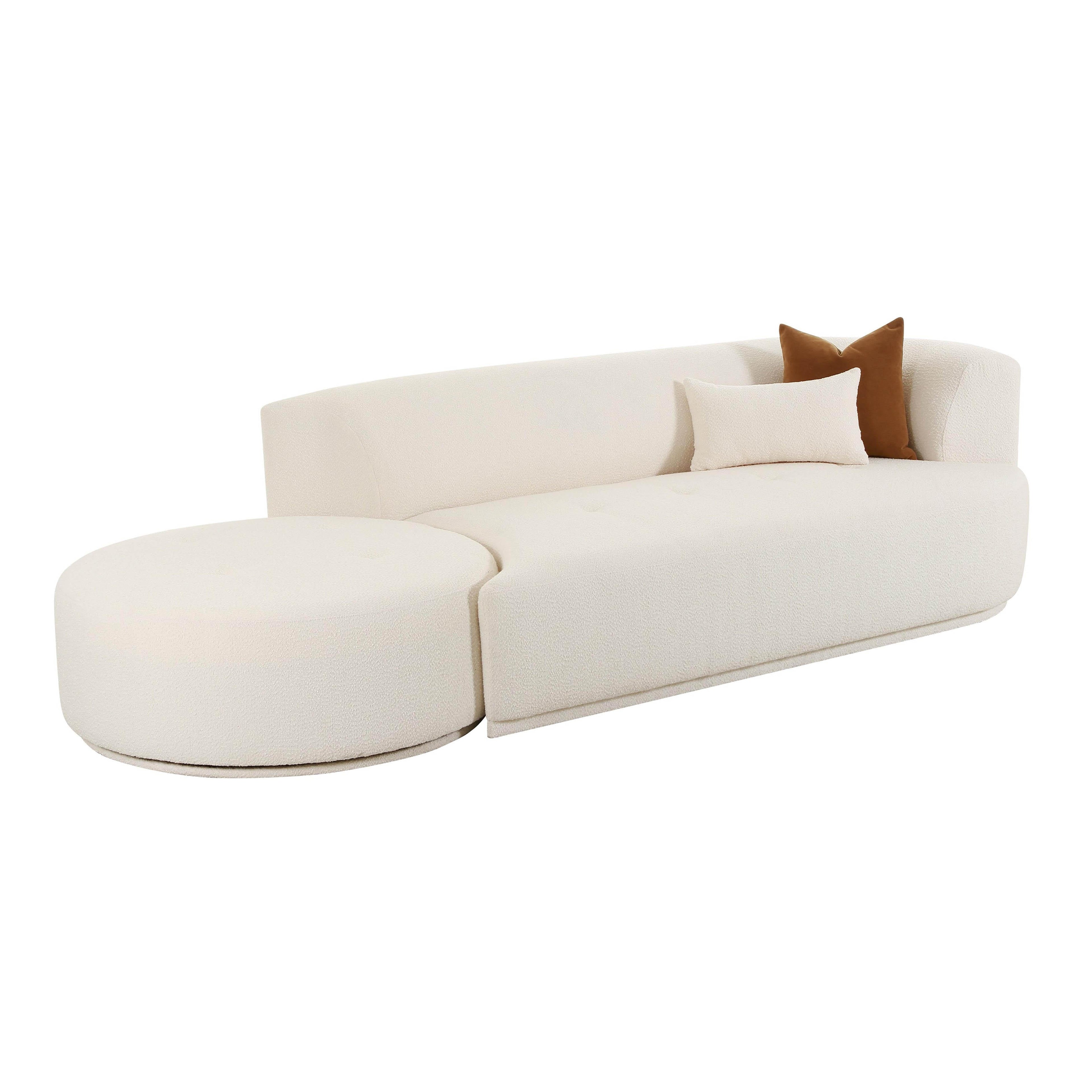 Fickle 112" 2-Piece Cream Performance Boucle Chaise Modular Sofa