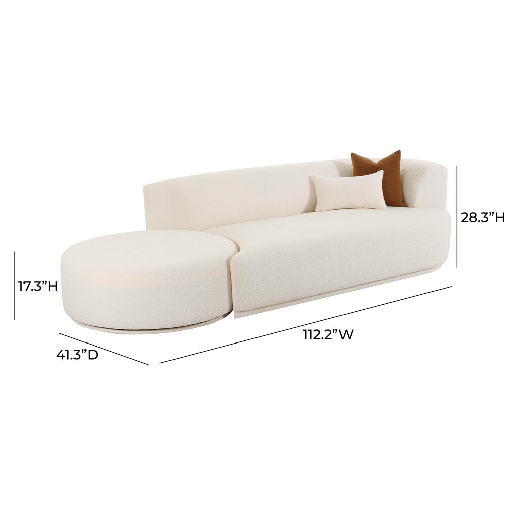 Fickle 112" 2-Piece Cream Performance Boucle Chaise Modular Sofa