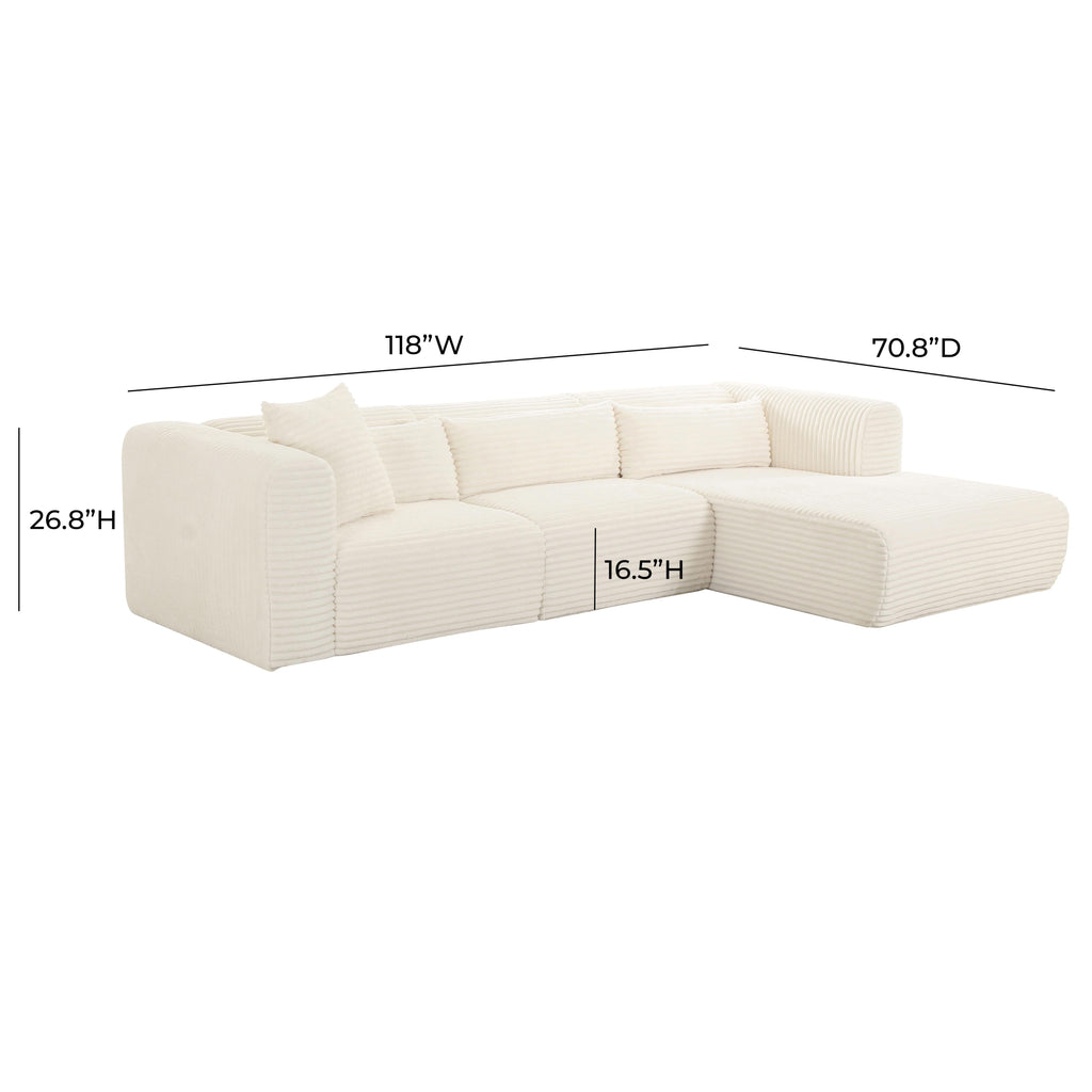 Tarra 3-Piece Fluffy Oversized Performance Corduroy Modular L-Shaped Sectional
