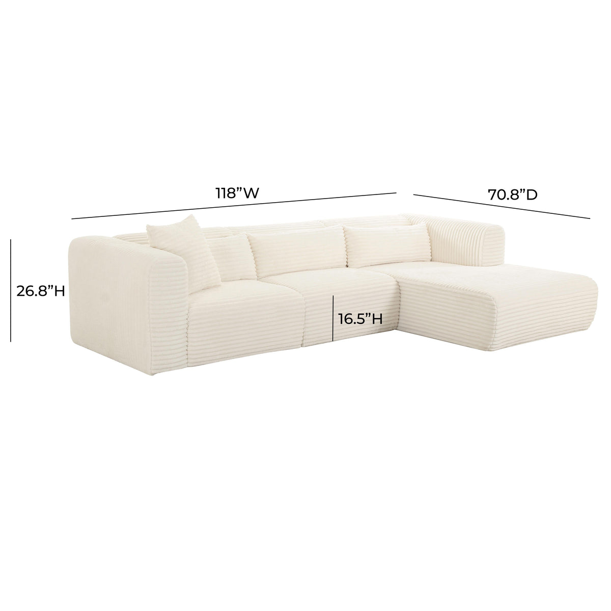 Tarra 3-Piece Fluffy Oversized Performance Corduroy Modular L-Shaped Sectional