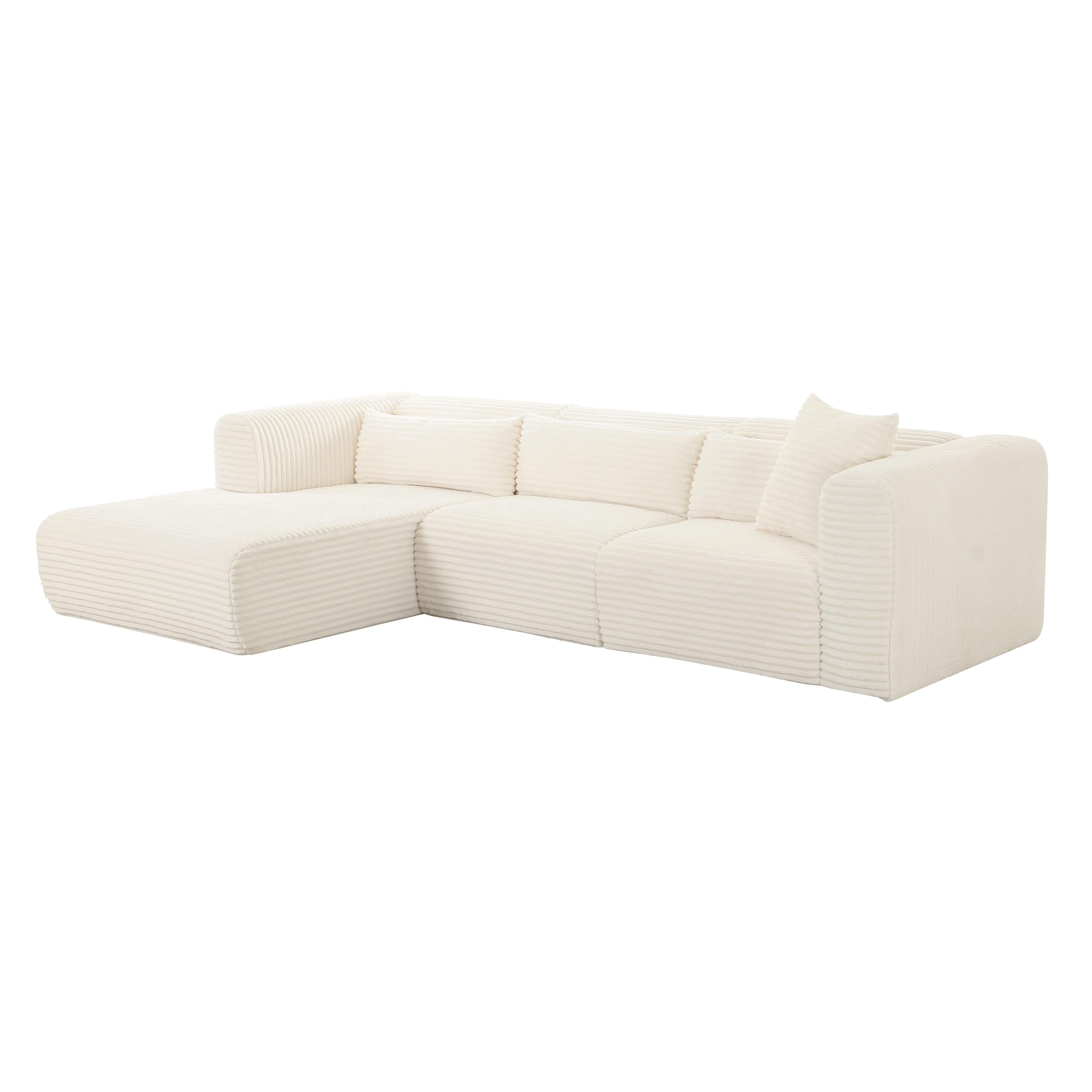 Tarra 3-Piece Fluffy Oversized Performance Corduroy Modular L-Shaped Sectional
