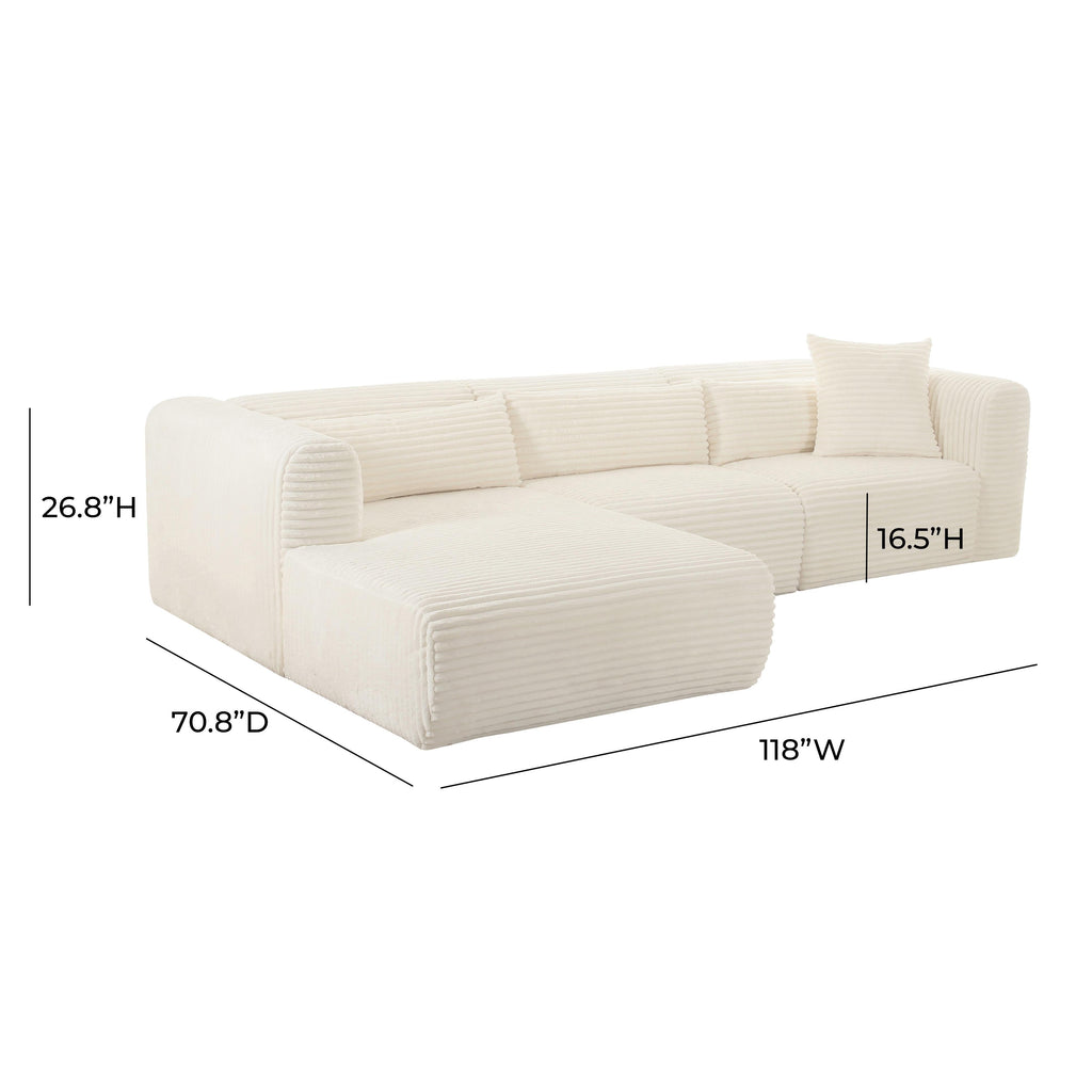 Tarra 3-Piece Fluffy Oversized Performance Corduroy Modular L-Shaped Sectional