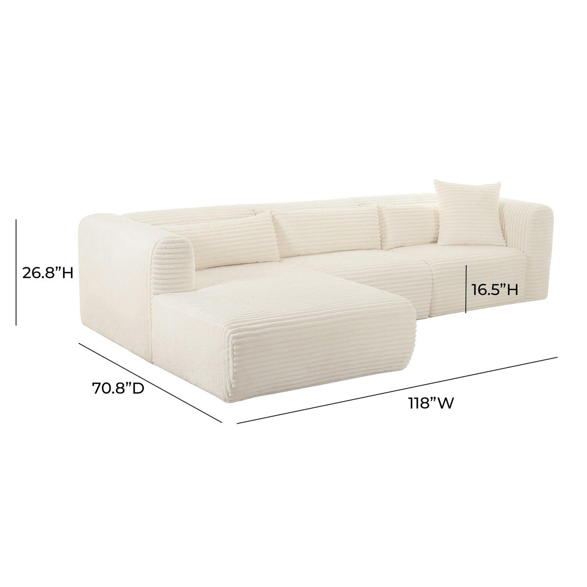 Tarra 3-Piece Fluffy Oversized Performance Corduroy Modular L-Shaped Sectional