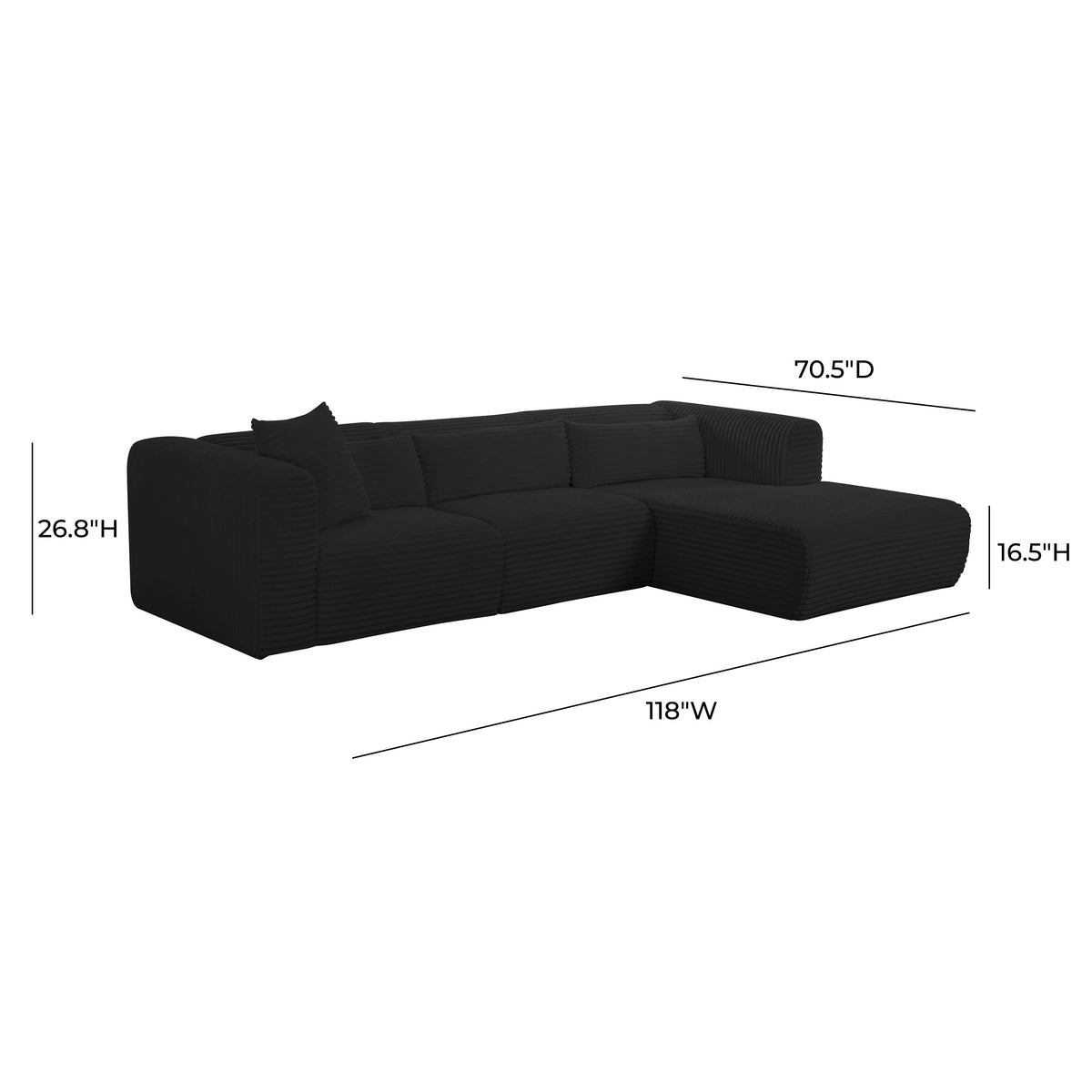 Tarra 3-Piece Fluffy Oversized Performance Corduroy Modular L-Shaped Sectional