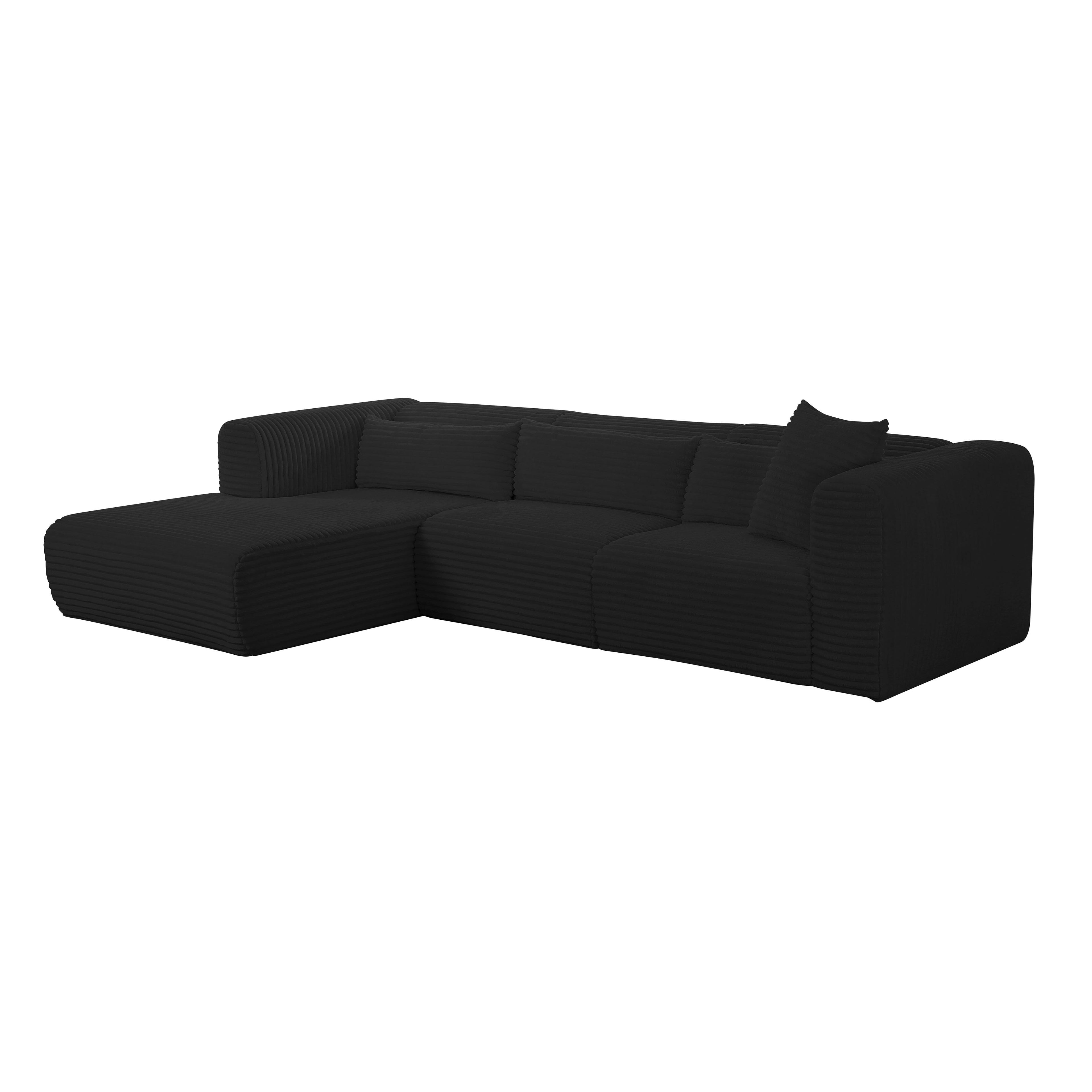 Tarra 3-Piece Fluffy Oversized Performance Corduroy Modular L-Shaped Sectional