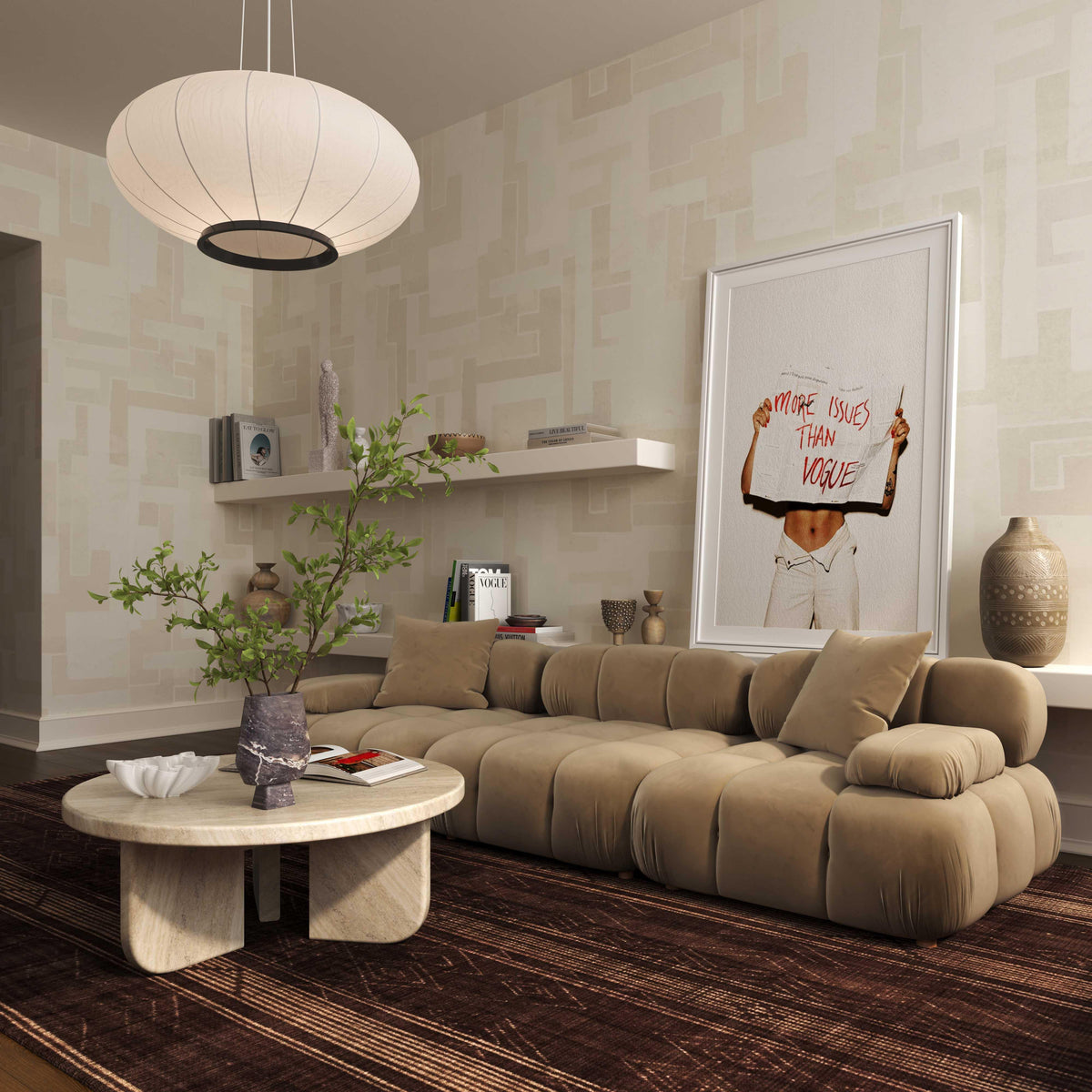 Calliope 118" Cafe Au Lait Performance Velvet Modular Sofa