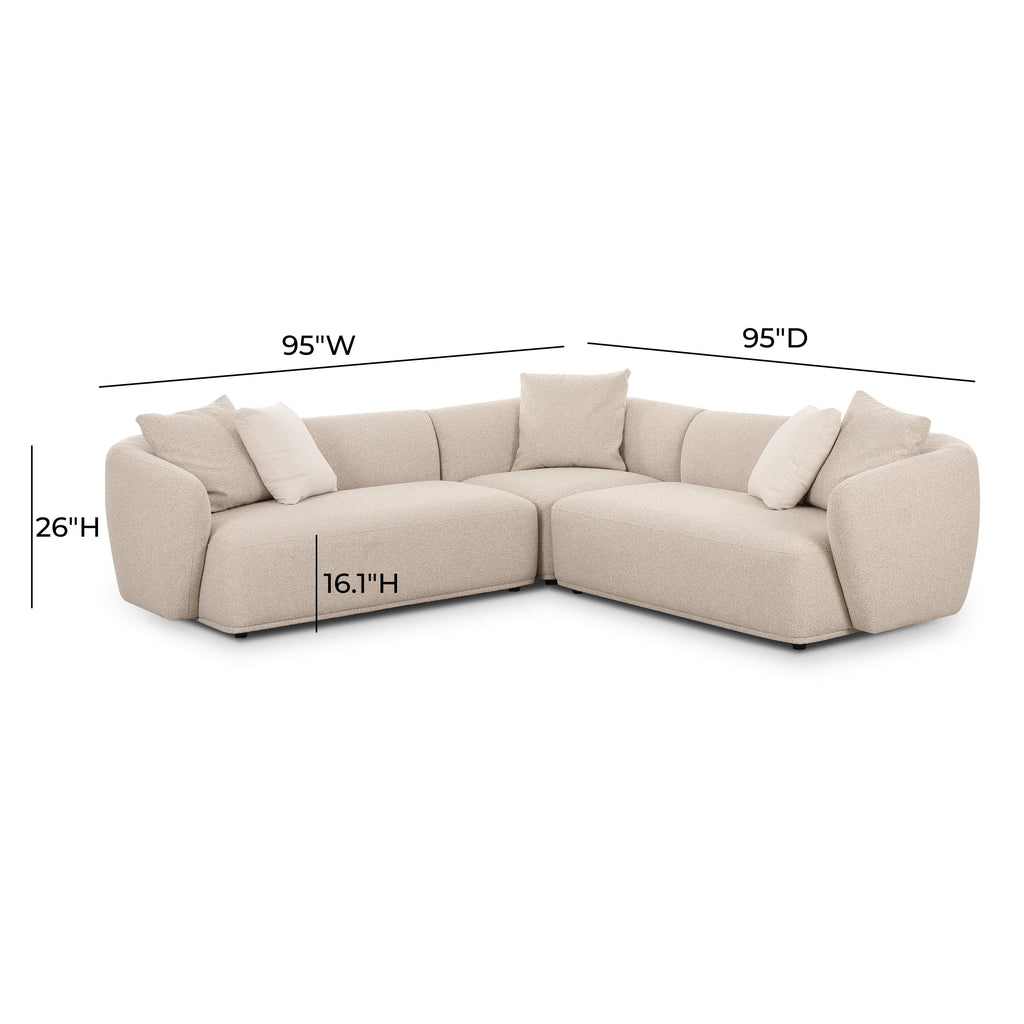 Sylvie 3-Piece Cream Performance Boucle L-Shaped Sectional