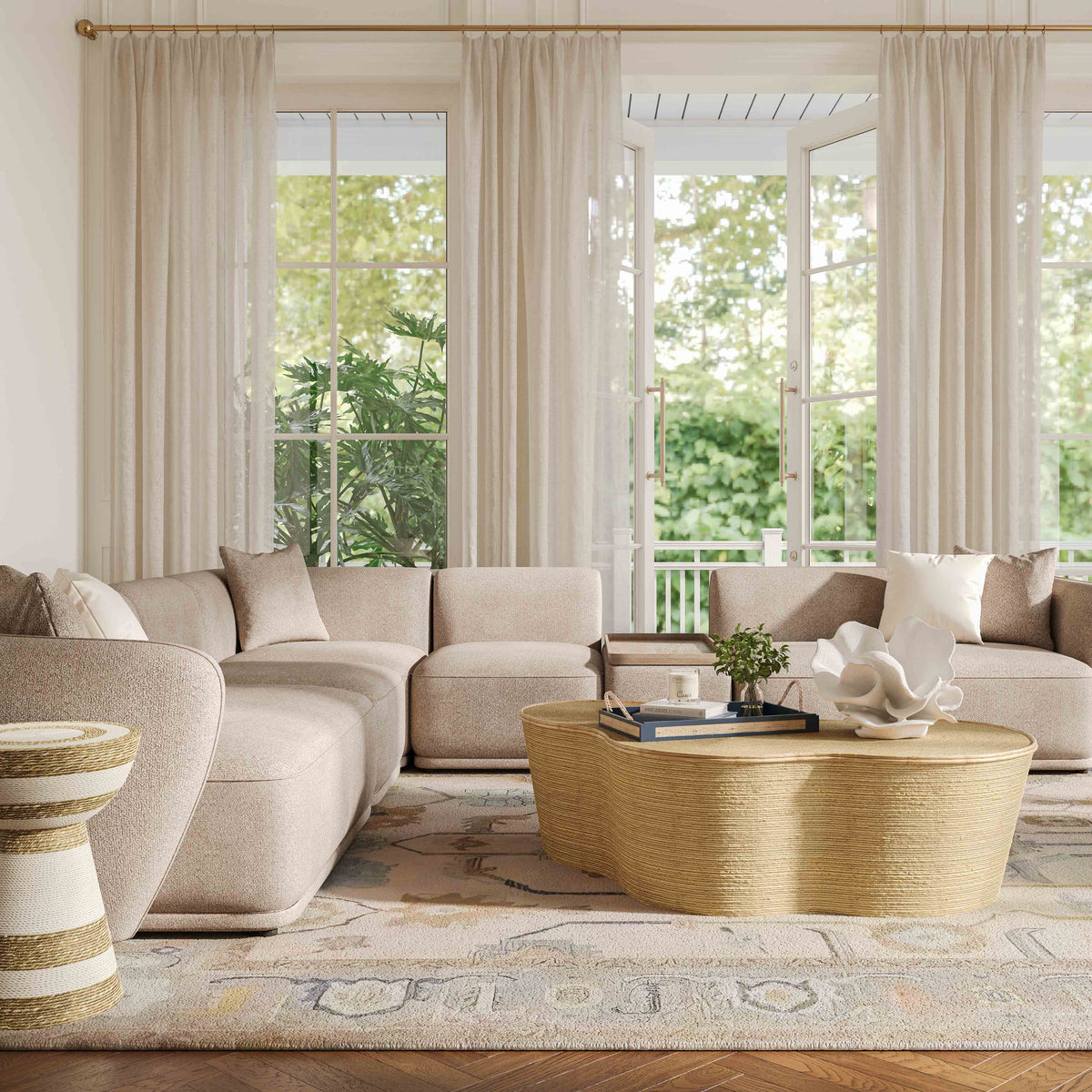 Sylvie 6-Piece Cream Performance Boucle Large Sectional