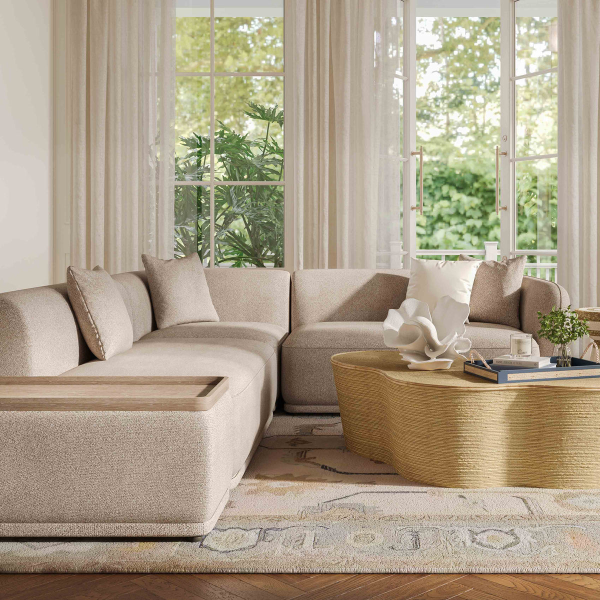 Sylvie 4-Piece Cream Performance Boucle Chaise Sectional