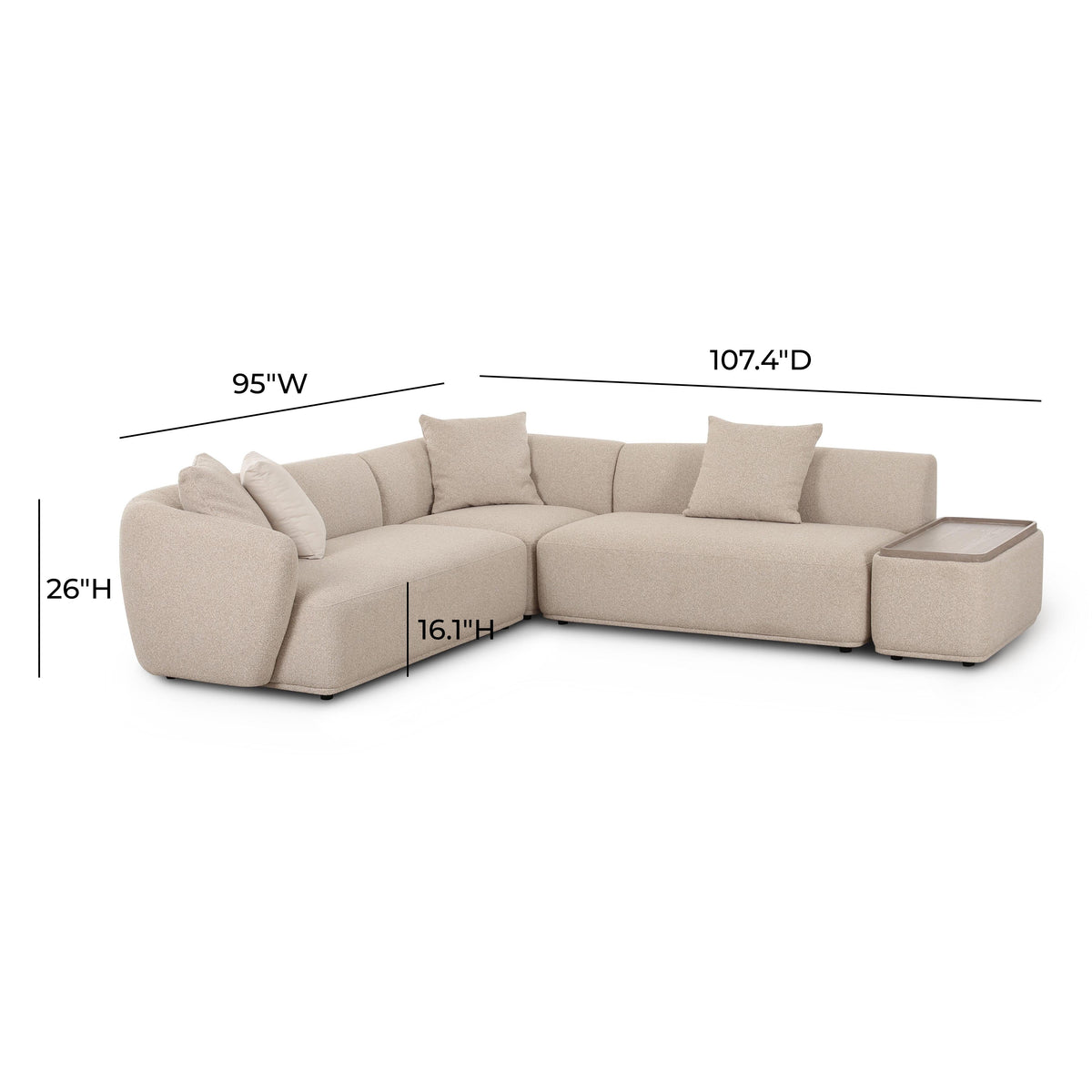 Sylvie 4-Piece Cream Performance Boucle Chaise Sectional
