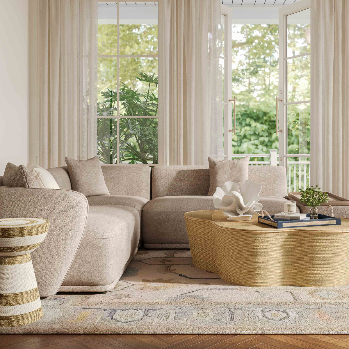 Sylvie 4-Piece Cream Performance Boucle Chaise Sectional