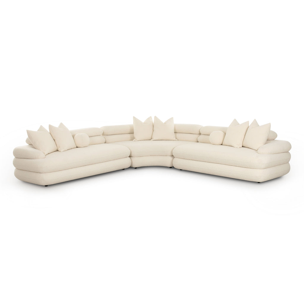 Lulu 3-Piece Cream Performance Boucle Modular Curved L-Sectional