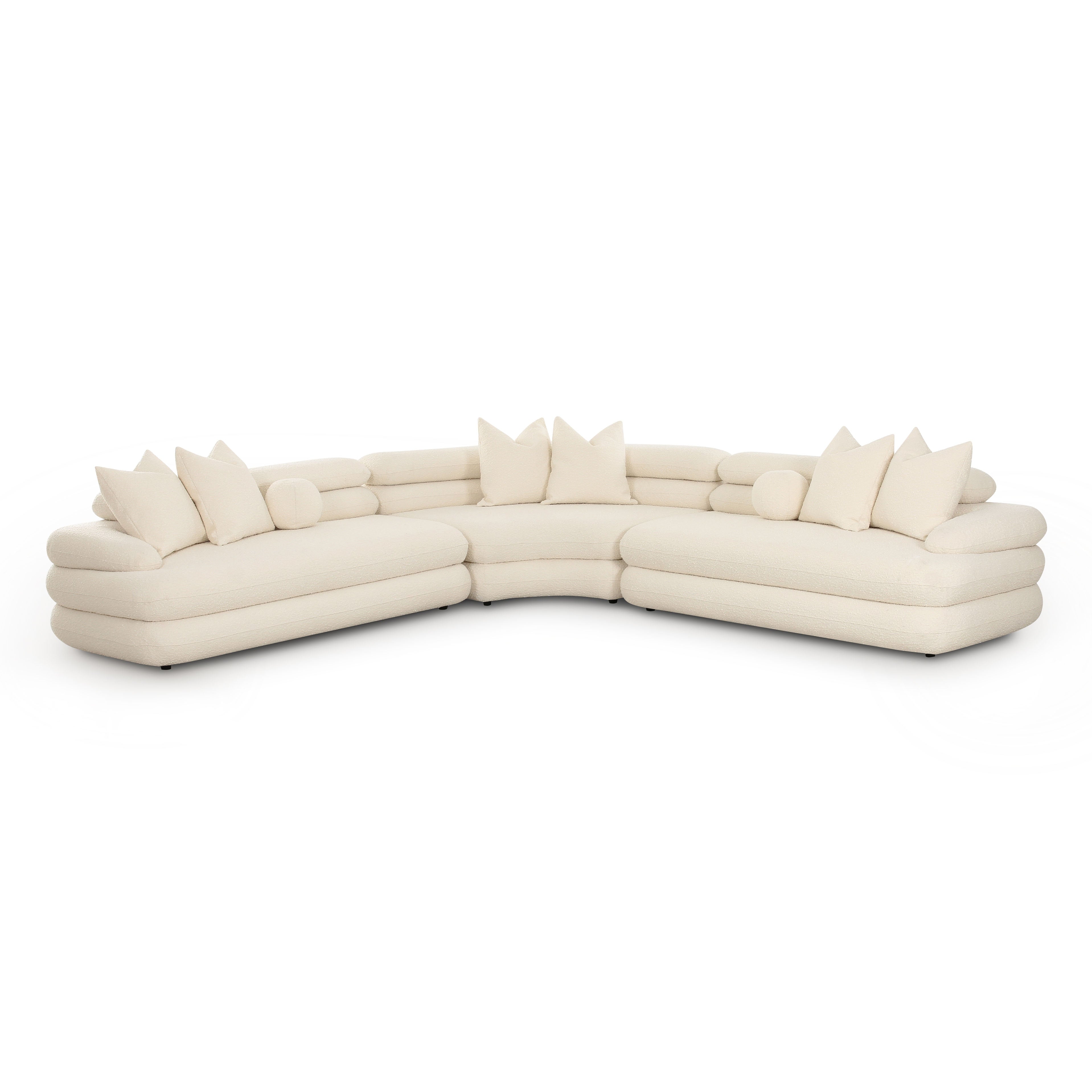 Lulu 3-Piece Cream Performance Boucle Modular Curved L-Sectional