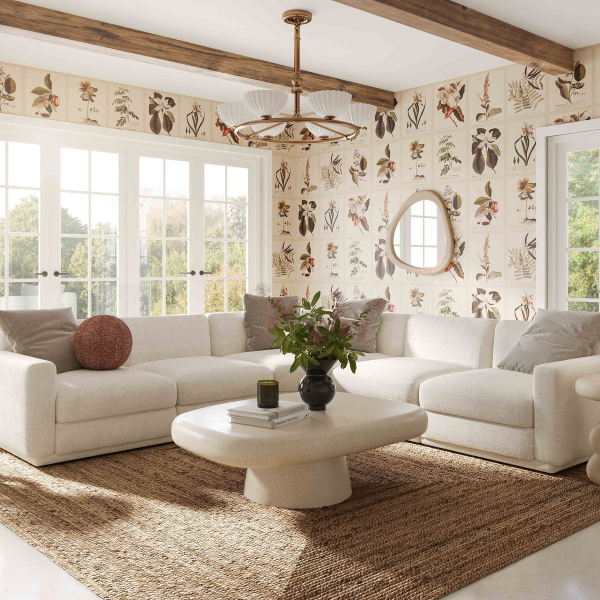 Perry 5-Piece Cream Performance Chenille Modular L-Sectional
