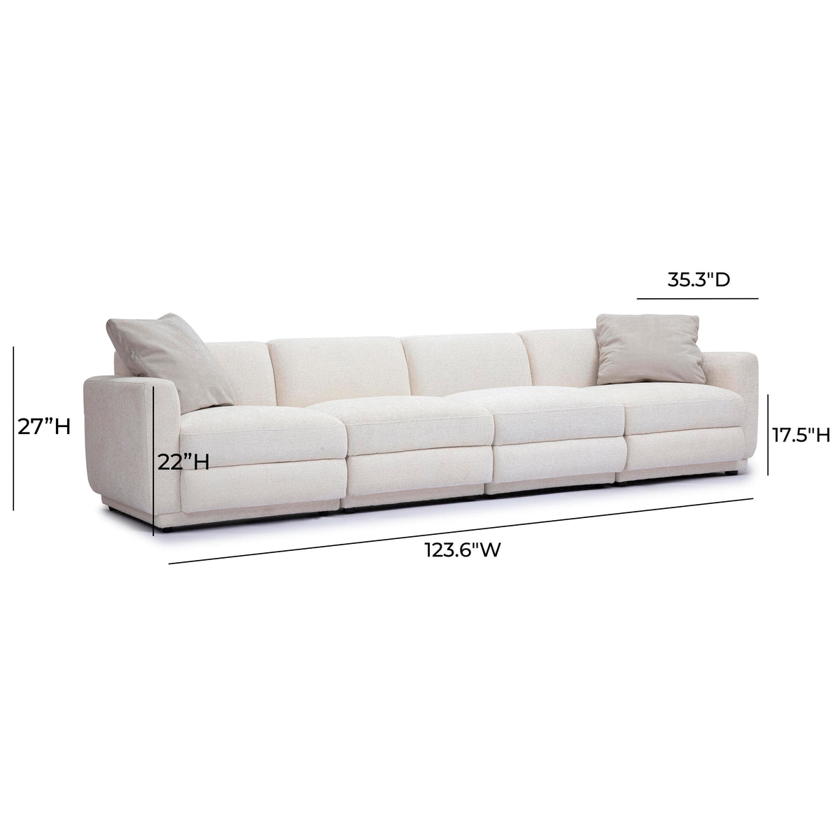 Perry 124" Cream Performance Chenille Modular Long Sofa