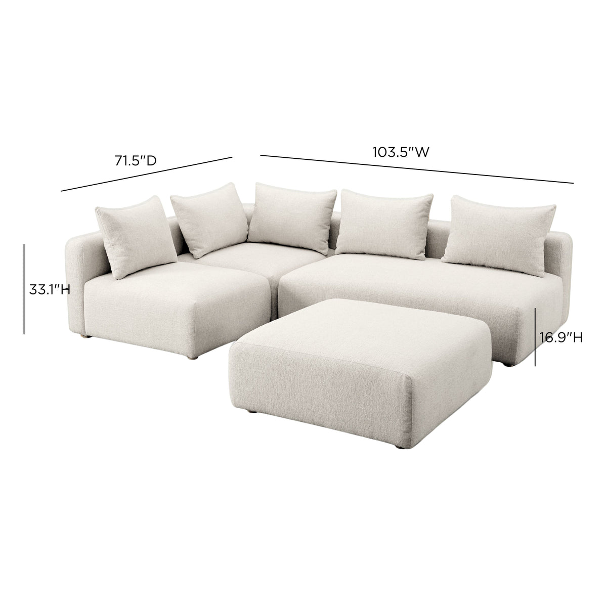 Hangover 4-Piece Contract-Grade Textured Fabric Modular Chaise Sectional