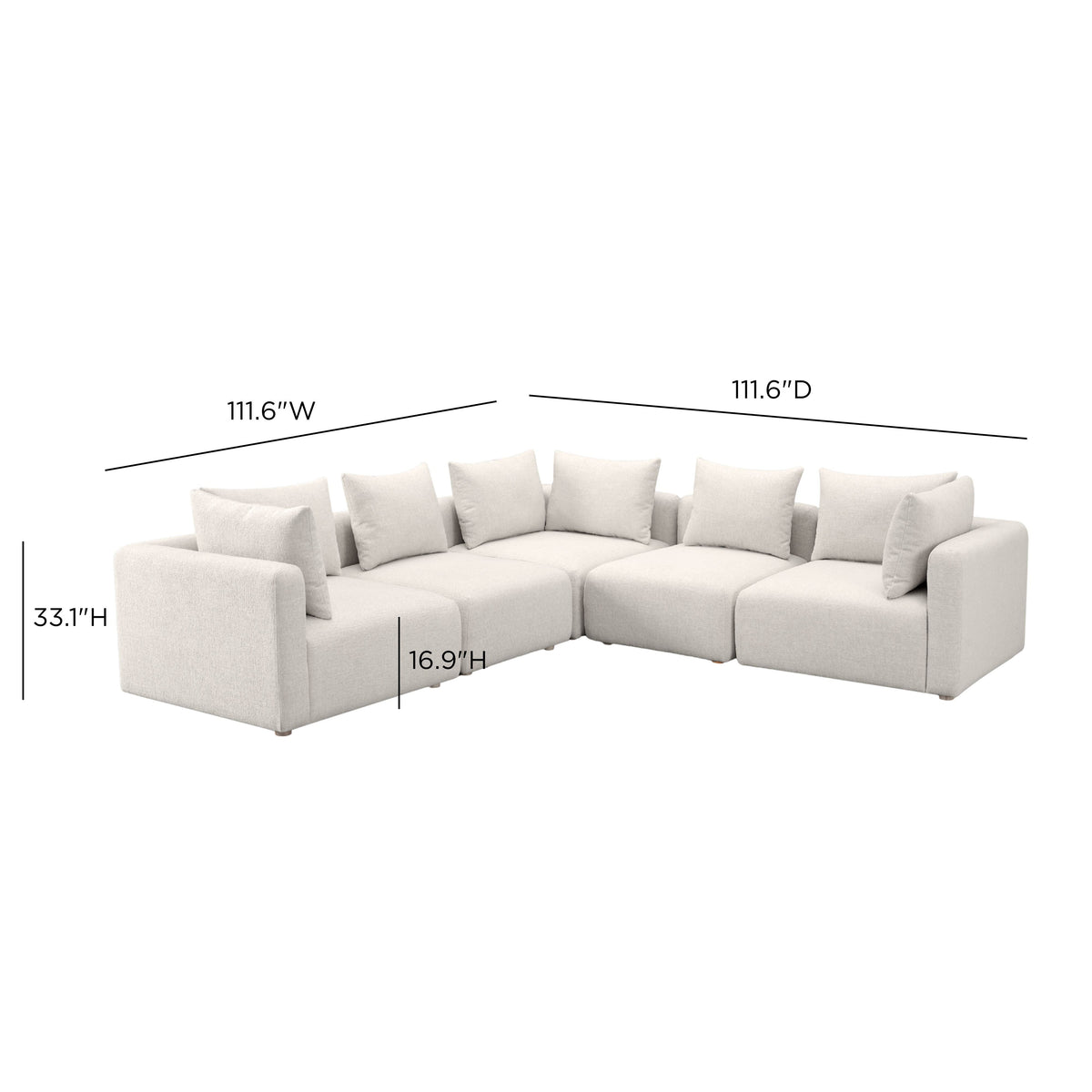 Hangover 5-Piece Contract-Grade Textured Fabric Modular L-Sectional