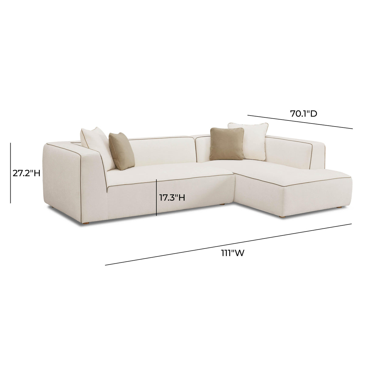 Tristine 2-Piece Cream Contract-Grade Linen L-Shaped Sectional