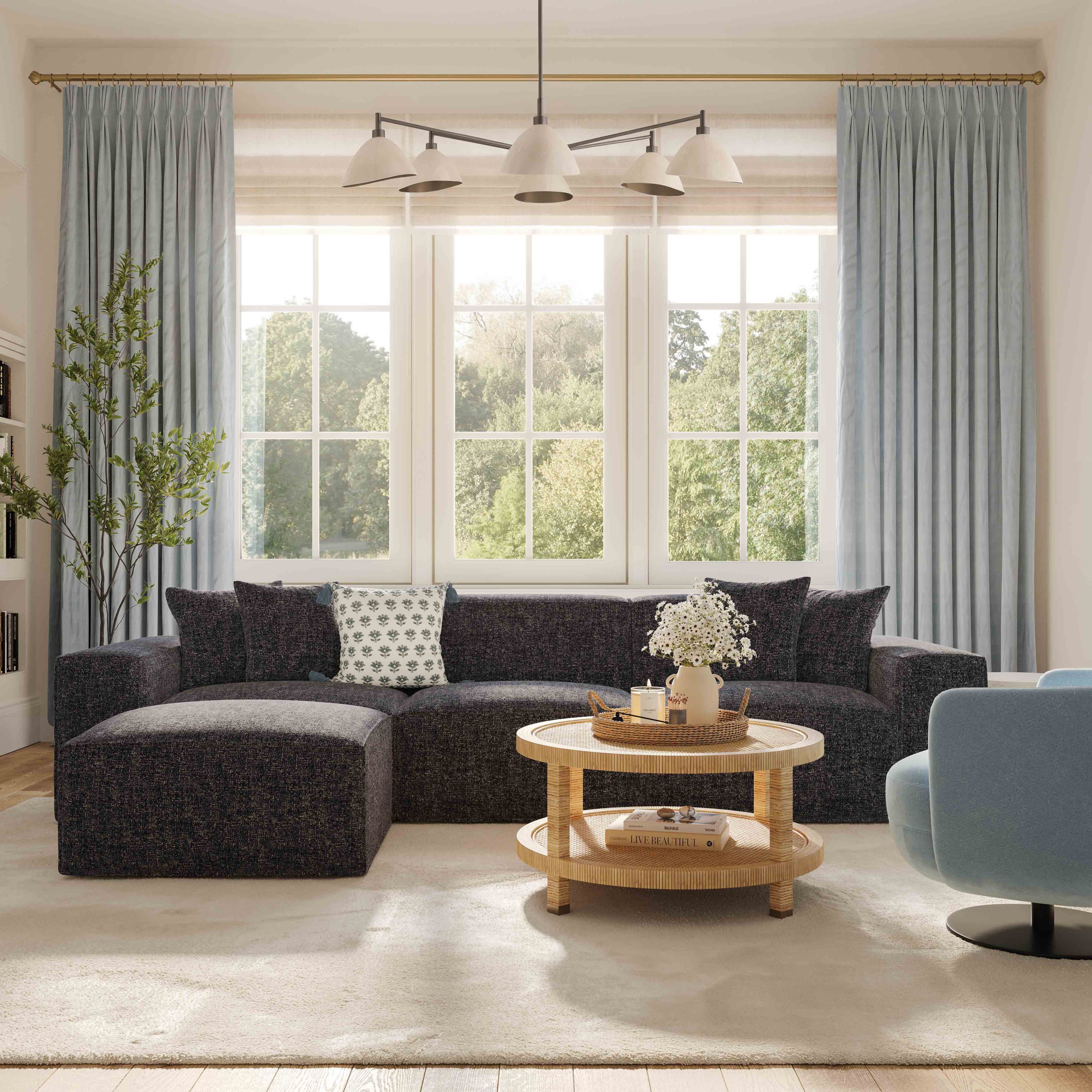 Mindy Performance Chenille Basketweave Modular Corner Chair