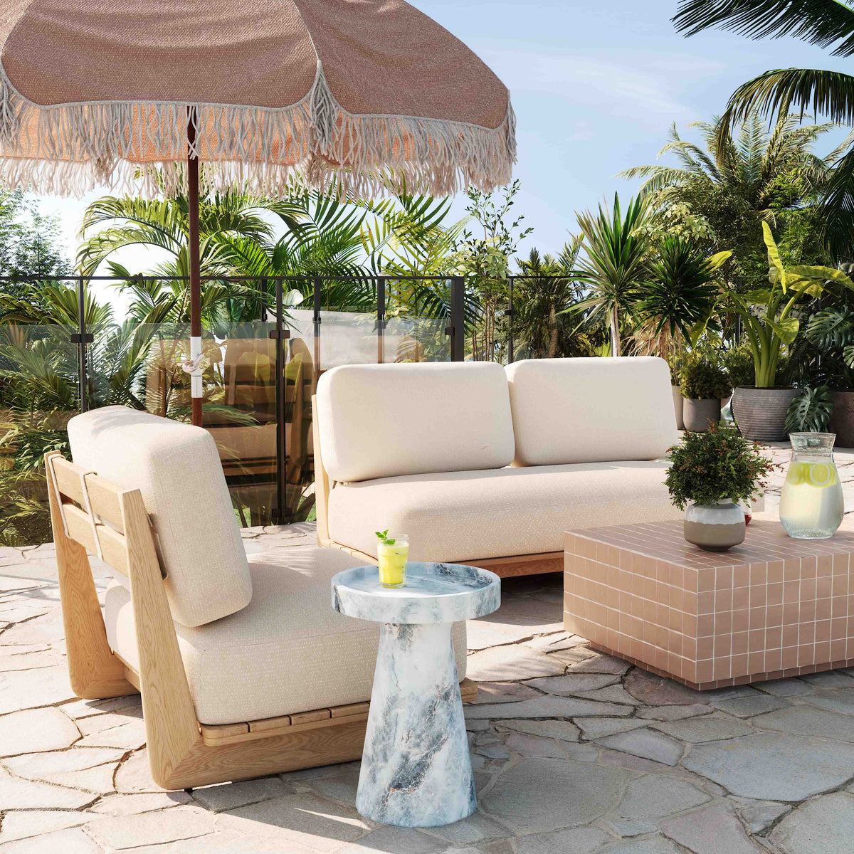 Reavan Cream Performance Fabric Outdoor Lounge Chair