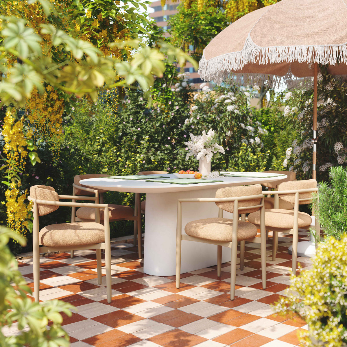 Annika Textured Contract-Grade Fabric Outdoor Dining Arm Chair