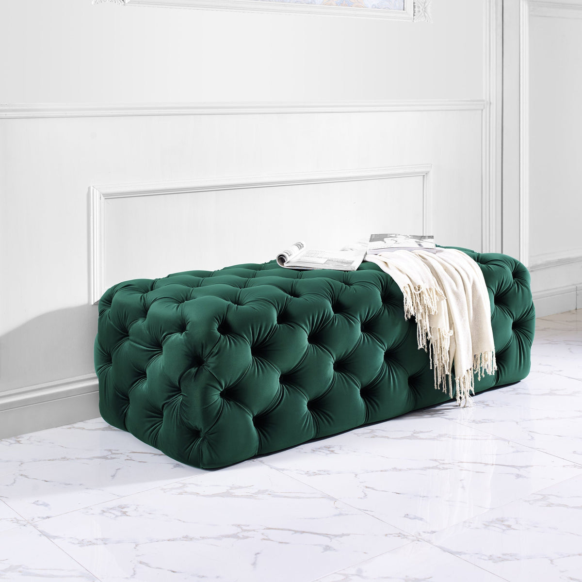 Kaylee 49" Performance Velvet Tufted Jumbo Ottoman