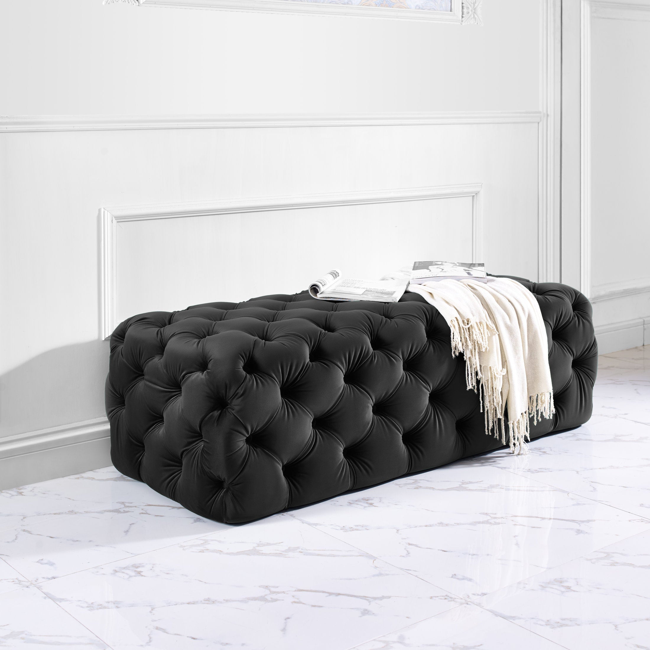 Kaylee 49" Performance Velvet Tufted Jumbo Ottoman