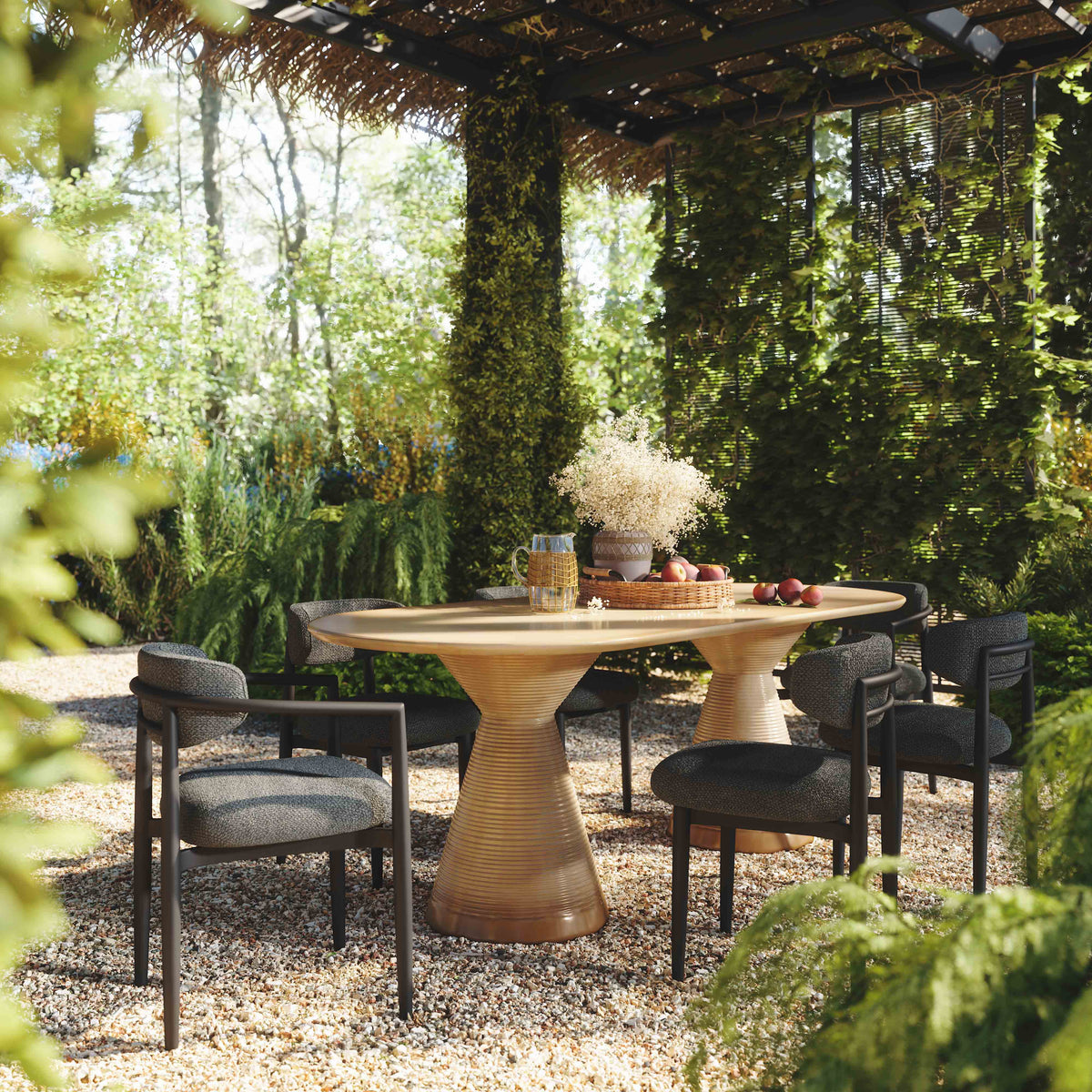 Annika Textured Contract-Grade Fabric Outdoor Dining Arm Chair
