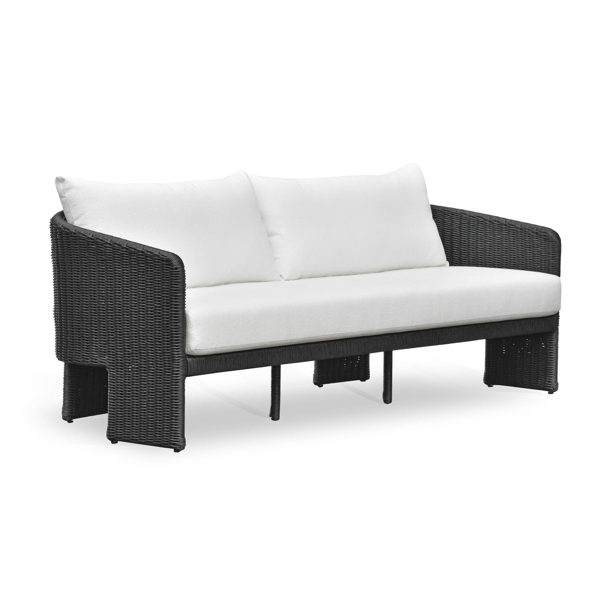 Alexa 80" Rattan Performance Fabric Outdoor Sofa — Black,Cream null