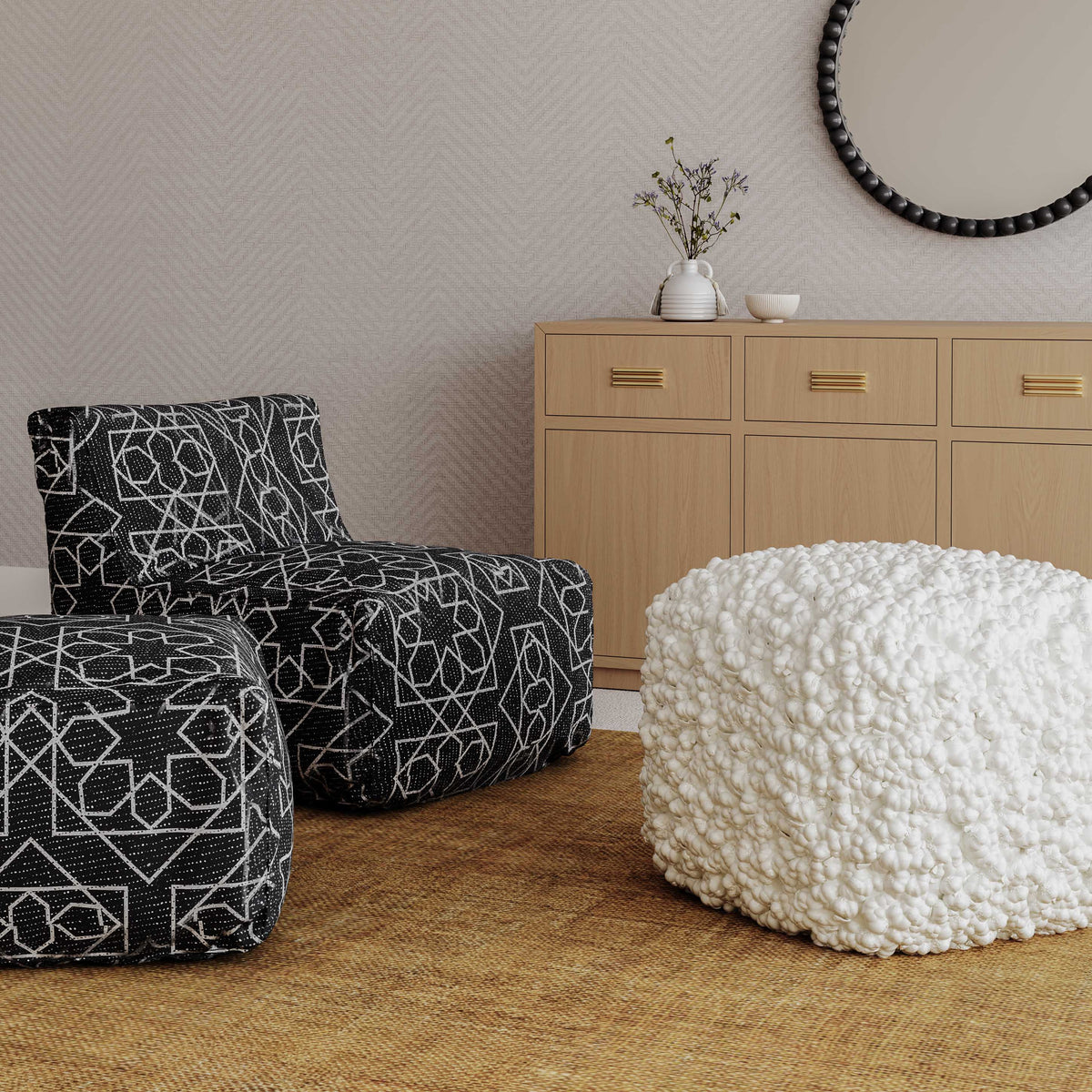 Cathy Cream Woven Pouf