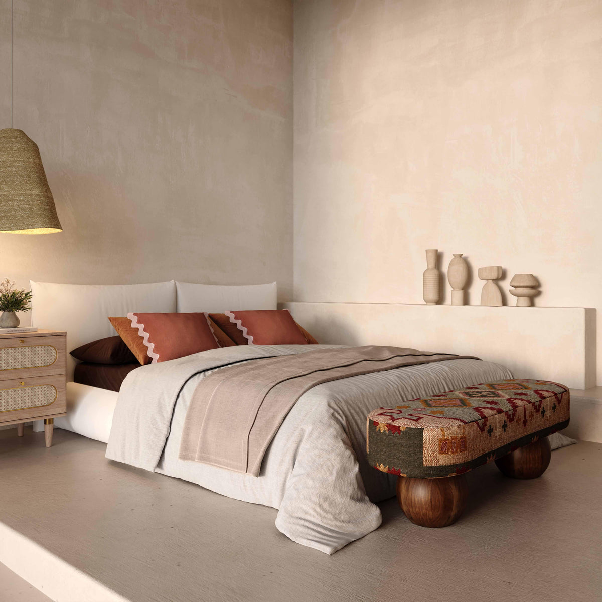 Rizi 53" Textured Wool Upholstered Bench