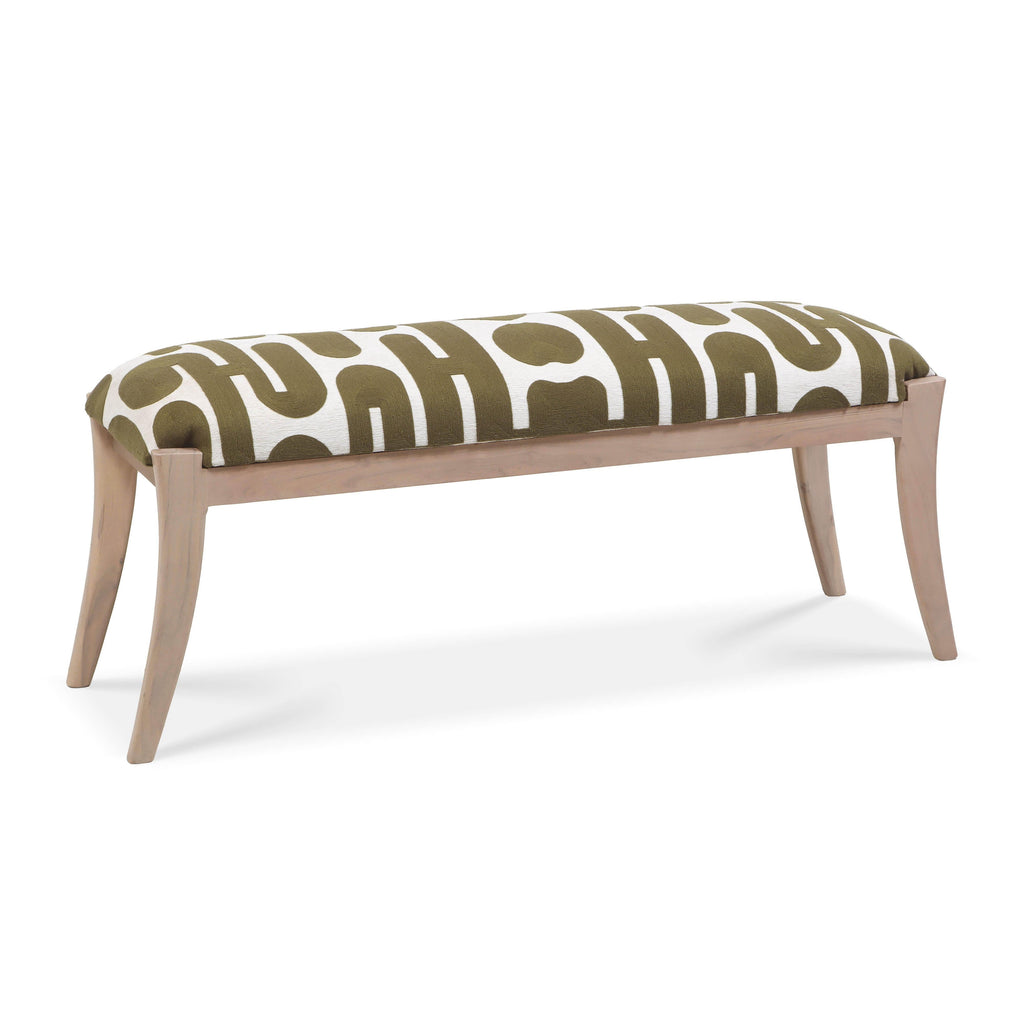 Arielle 48" Olive &amp; White Embroidered Bench