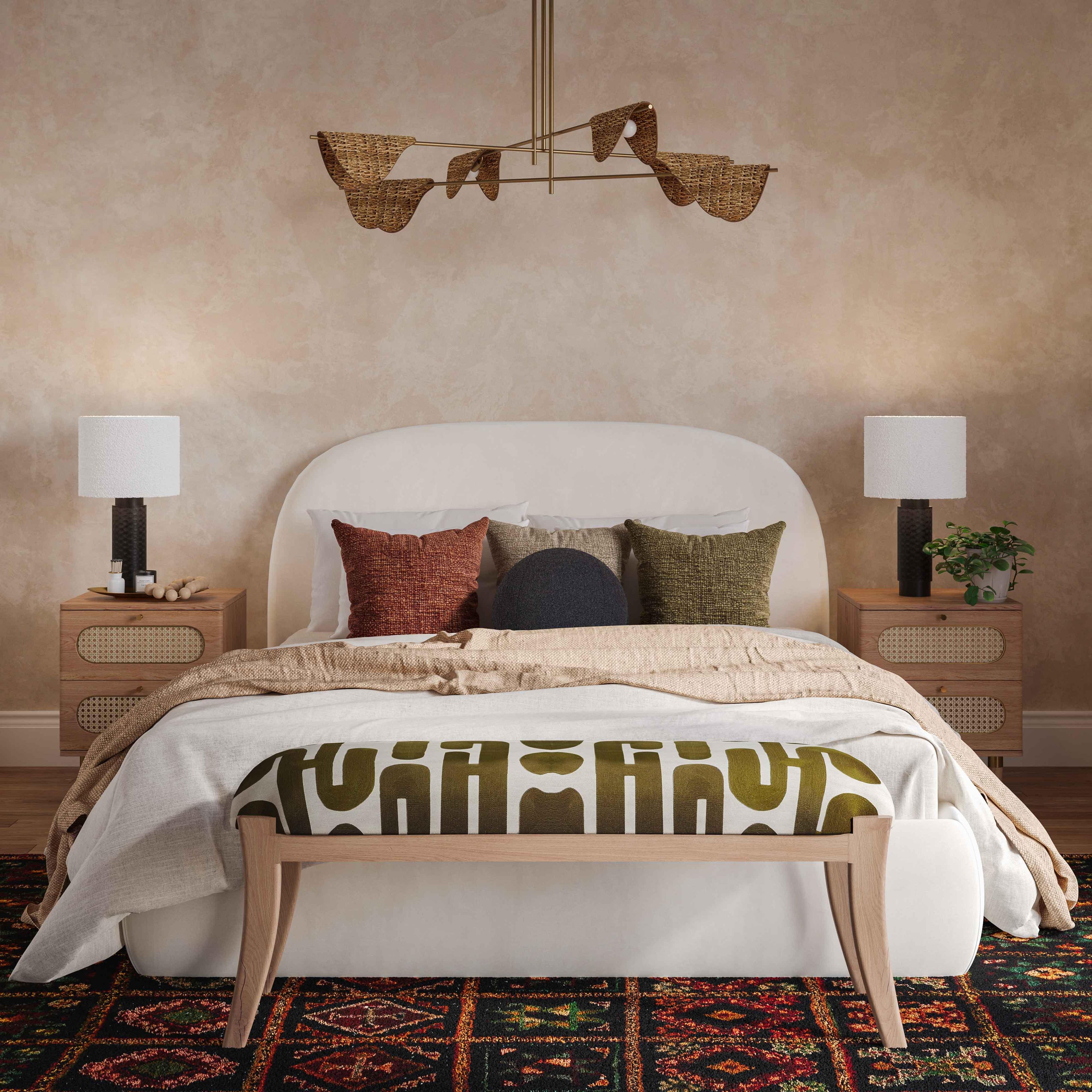 Arielle 48" Olive &amp; White Embroidered Bench