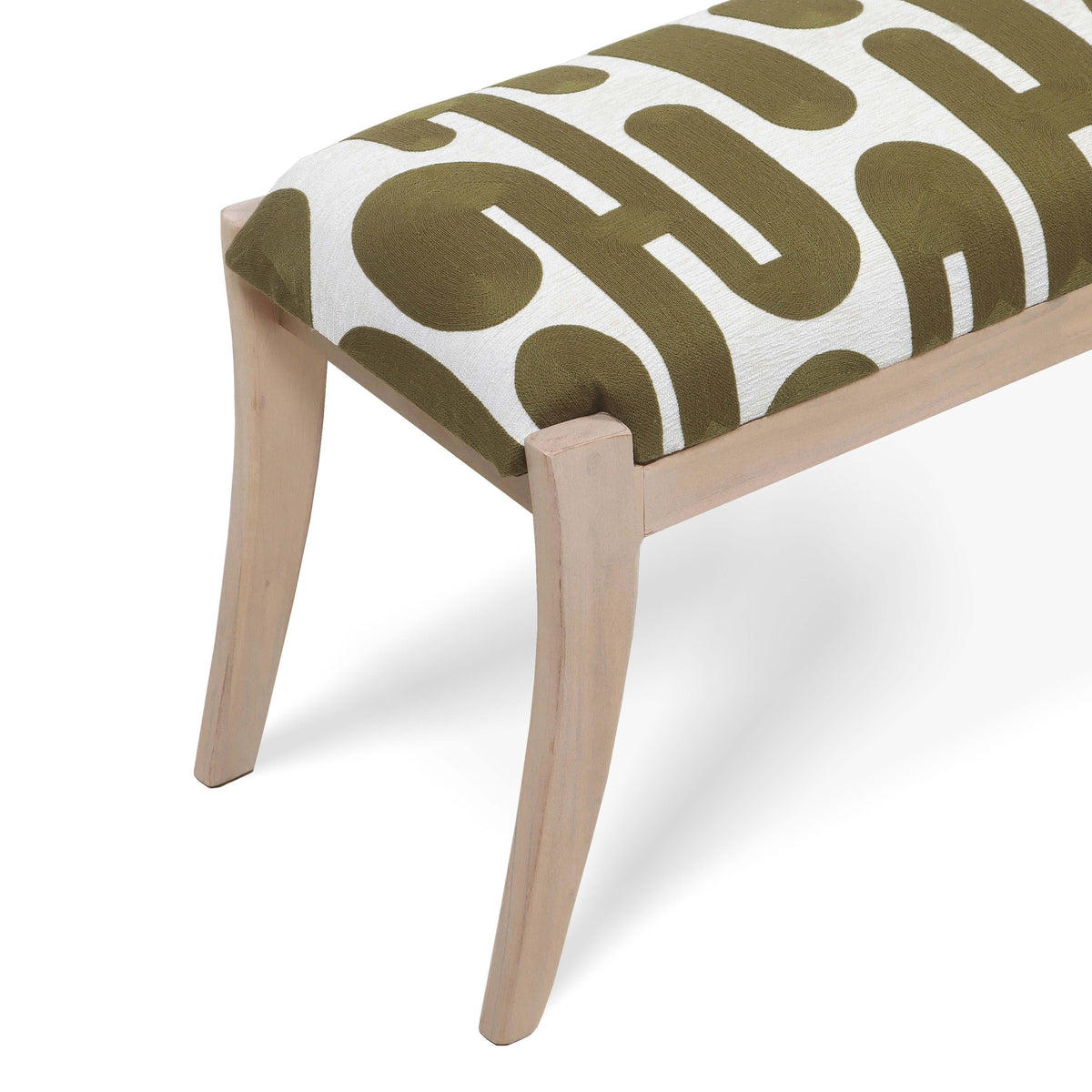 Arielle 48" Olive &amp; White Embroidered Bench