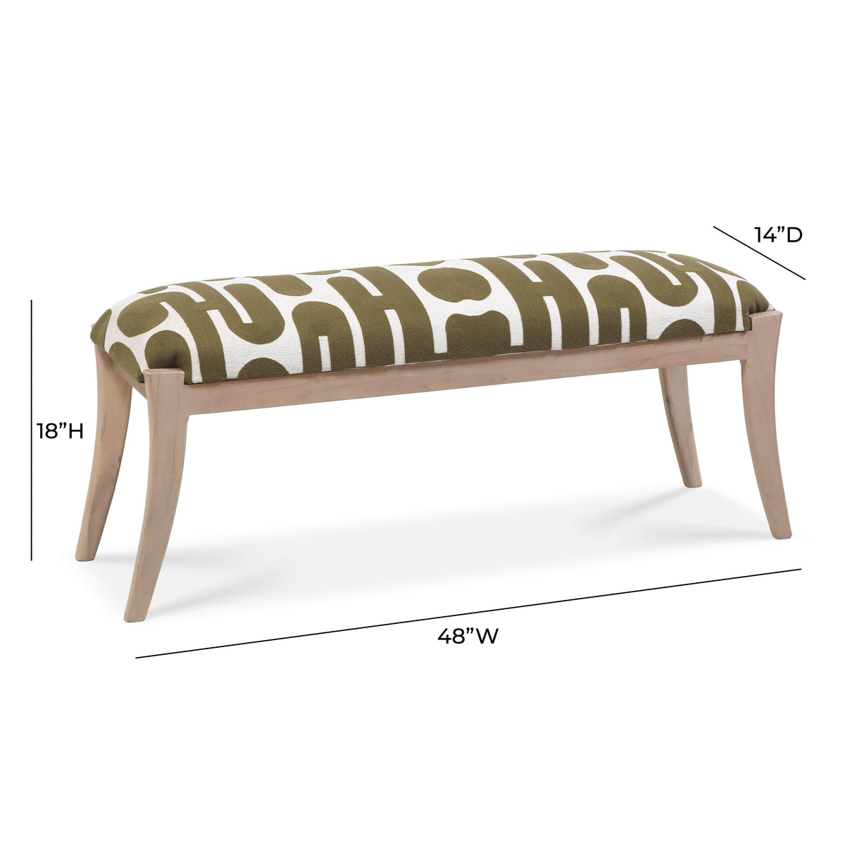 Arielle 48" Olive &amp; White Embroidered Bench