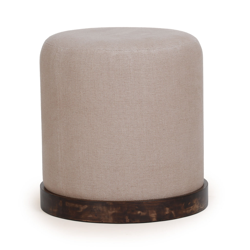 Como Burl and Saddle Brown Cotton Jute Contract-Grade Accent Stool