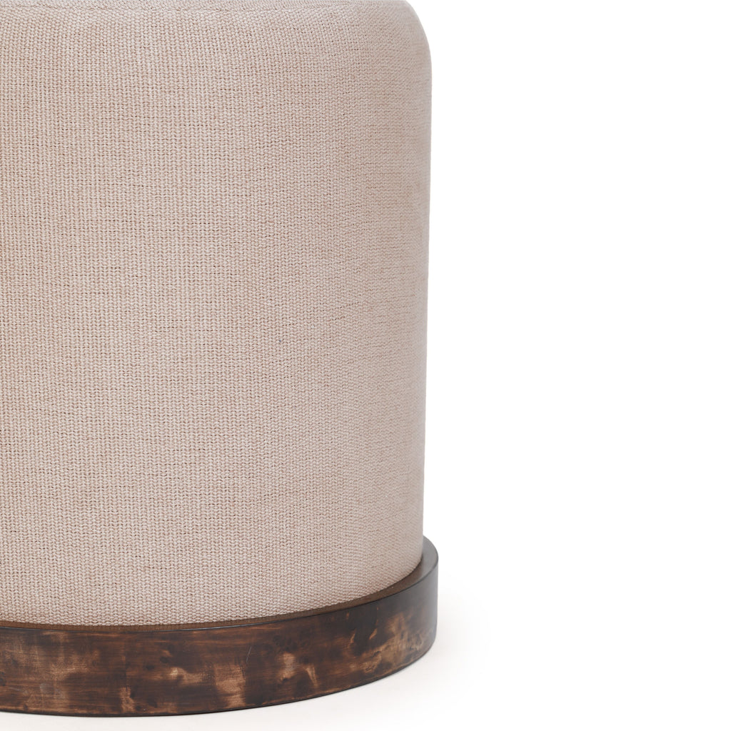 Como Burl and Saddle Brown Cotton Jute Contract-Grade Accent Stool