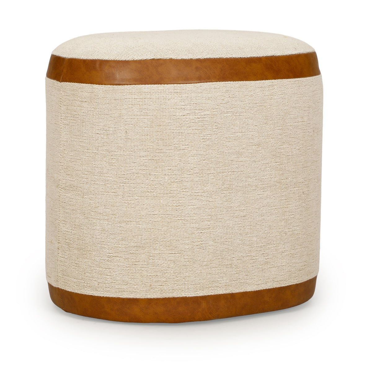 Huche Cotton Jute and Vegan Leather Oval Contract-Grade Pouf