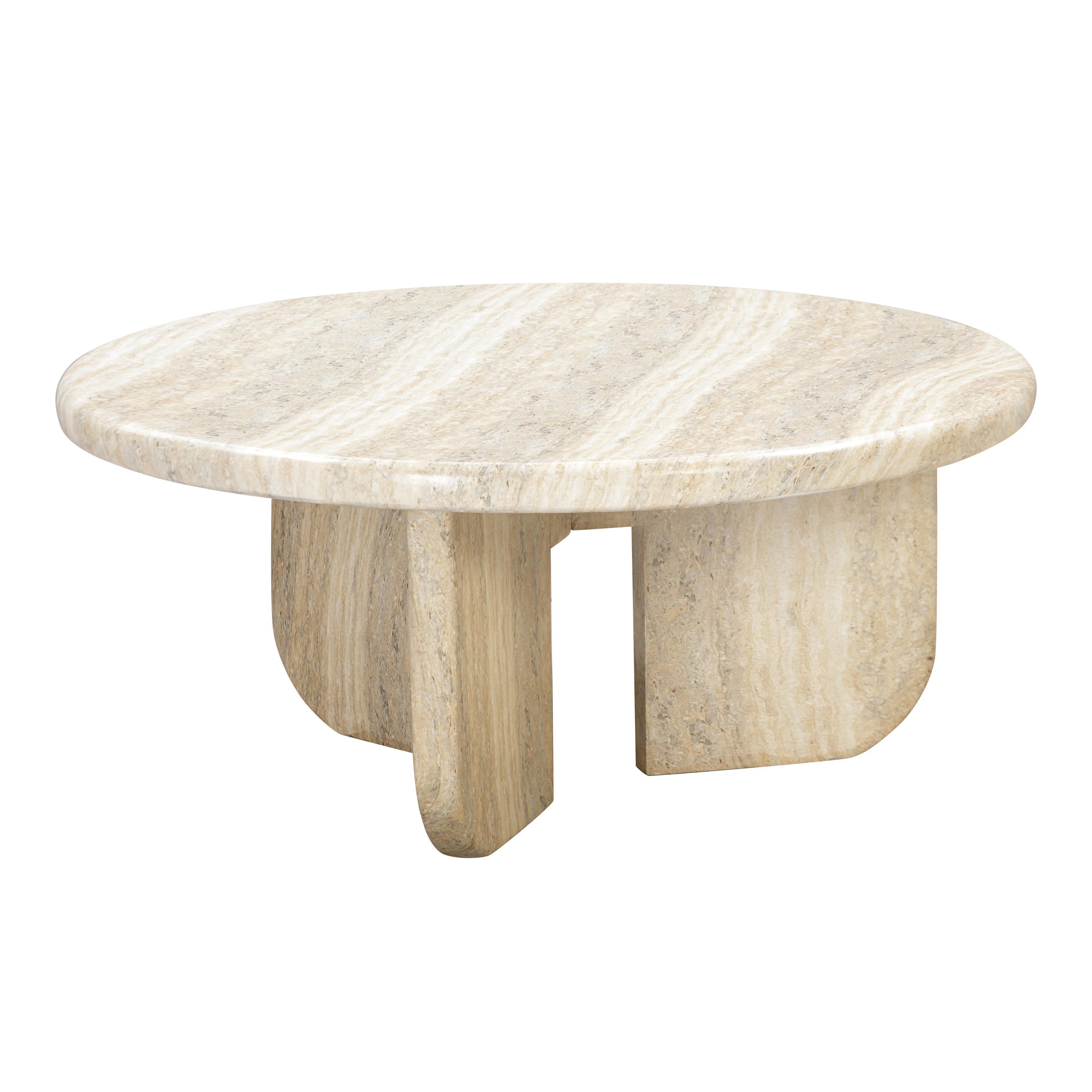 Patrizia 36" Faux Travertine Concrete Indoor / Outdoor Round Coffee Table