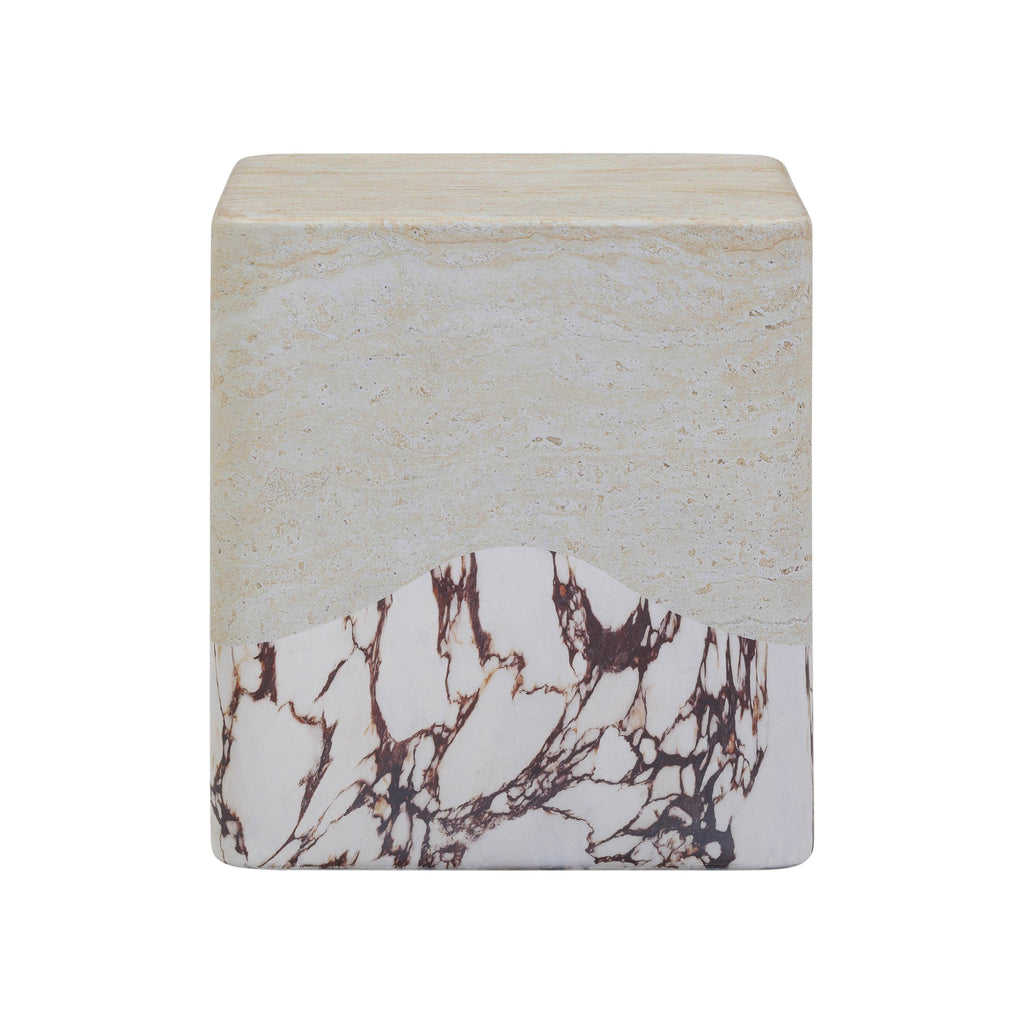 Brut Faux Travertine &amp; Breccia Concrete Indoor/Outdoor Side Table
