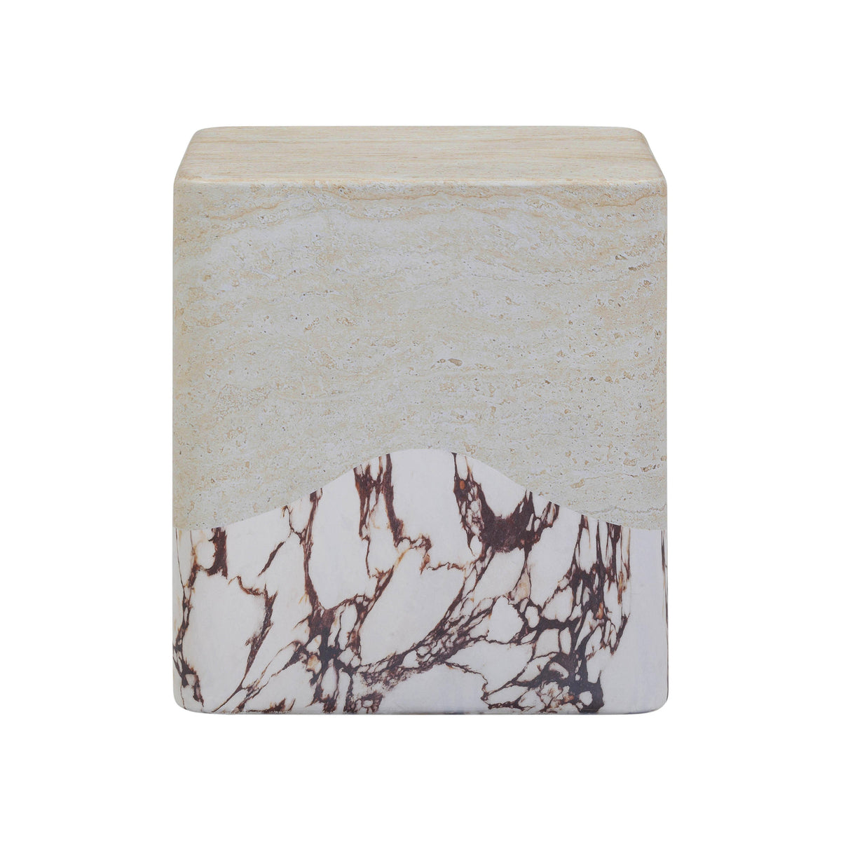 Brut Faux Travertine &amp; Breccia Concrete Indoor/Outdoor Side Table