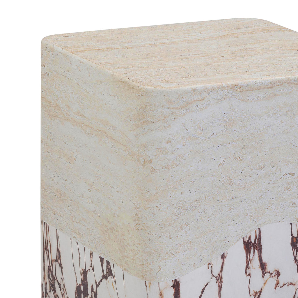 Brut Faux Travertine &amp; Breccia Concrete Indoor/Outdoor Side Table