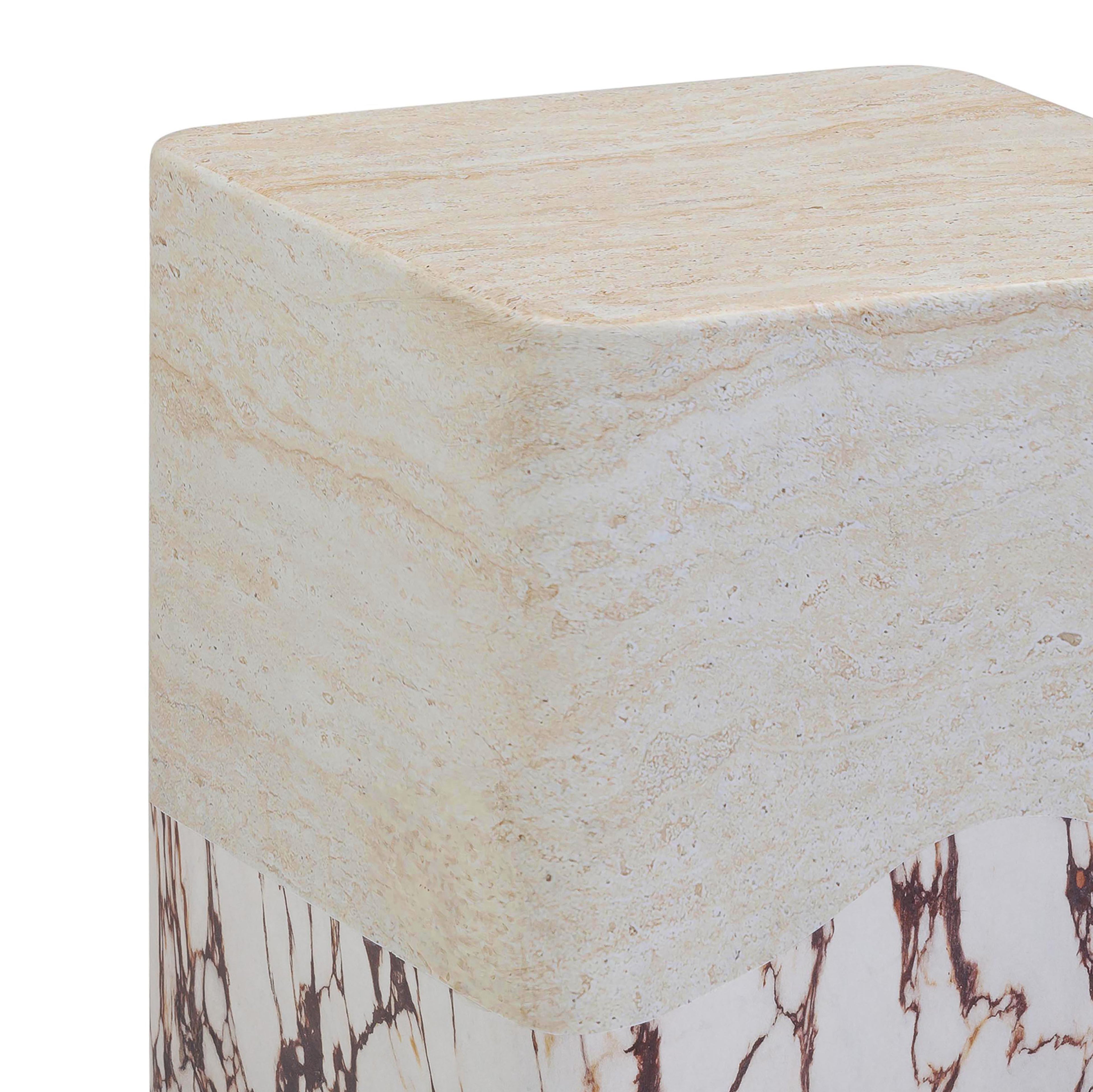 Brut Faux Travertine &amp; Breccia Concrete Indoor/Outdoor Side Table