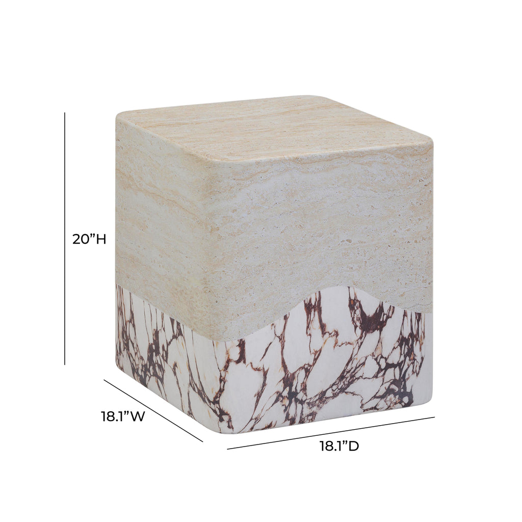 Brut Faux Travertine &amp; Breccia Concrete Indoor/Outdoor Side Table